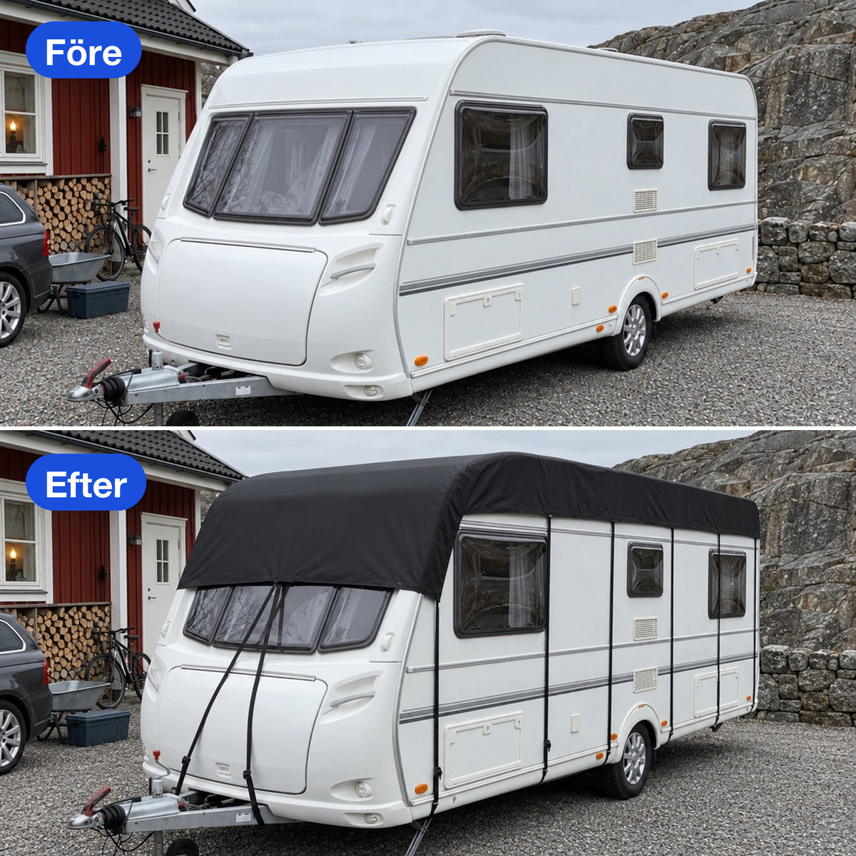 Samma husvagn före och efter taköverdraget
