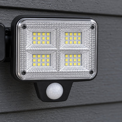 Närbild av solcellslampans mitthuvud med rörelsesensor