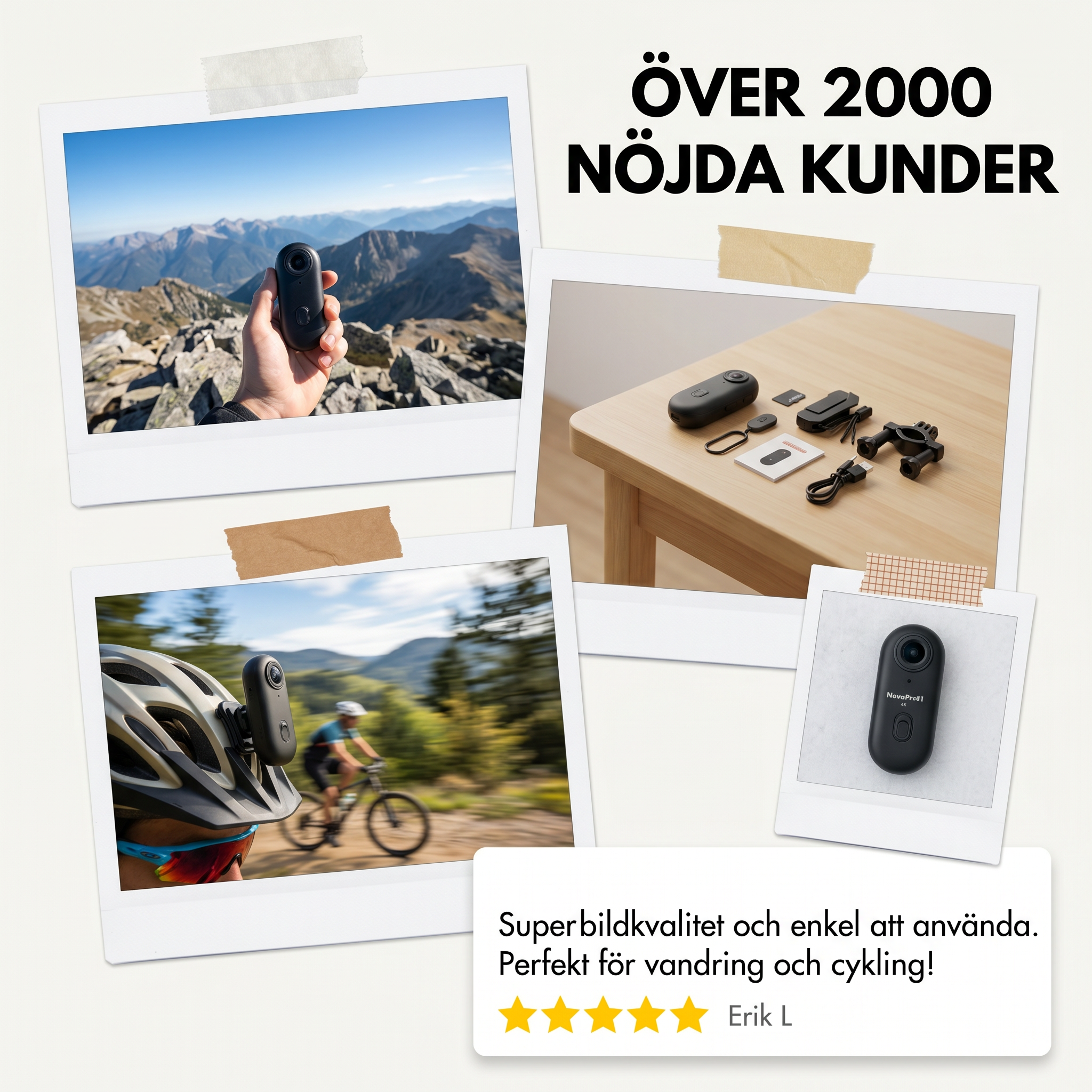 Zvarelo™ — Actionkameran som filmar äventyr i 4K med vattentätt hölje och fästen för hjälm, cykel och surfboard