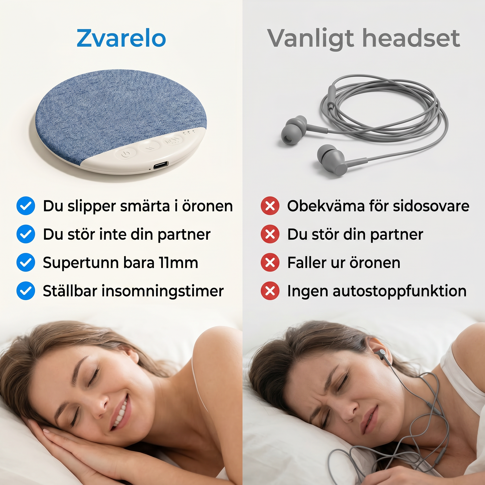 Zvarelo™ — Kuddhögtalaren som låter dig somna till din podcast utan att störa din partner