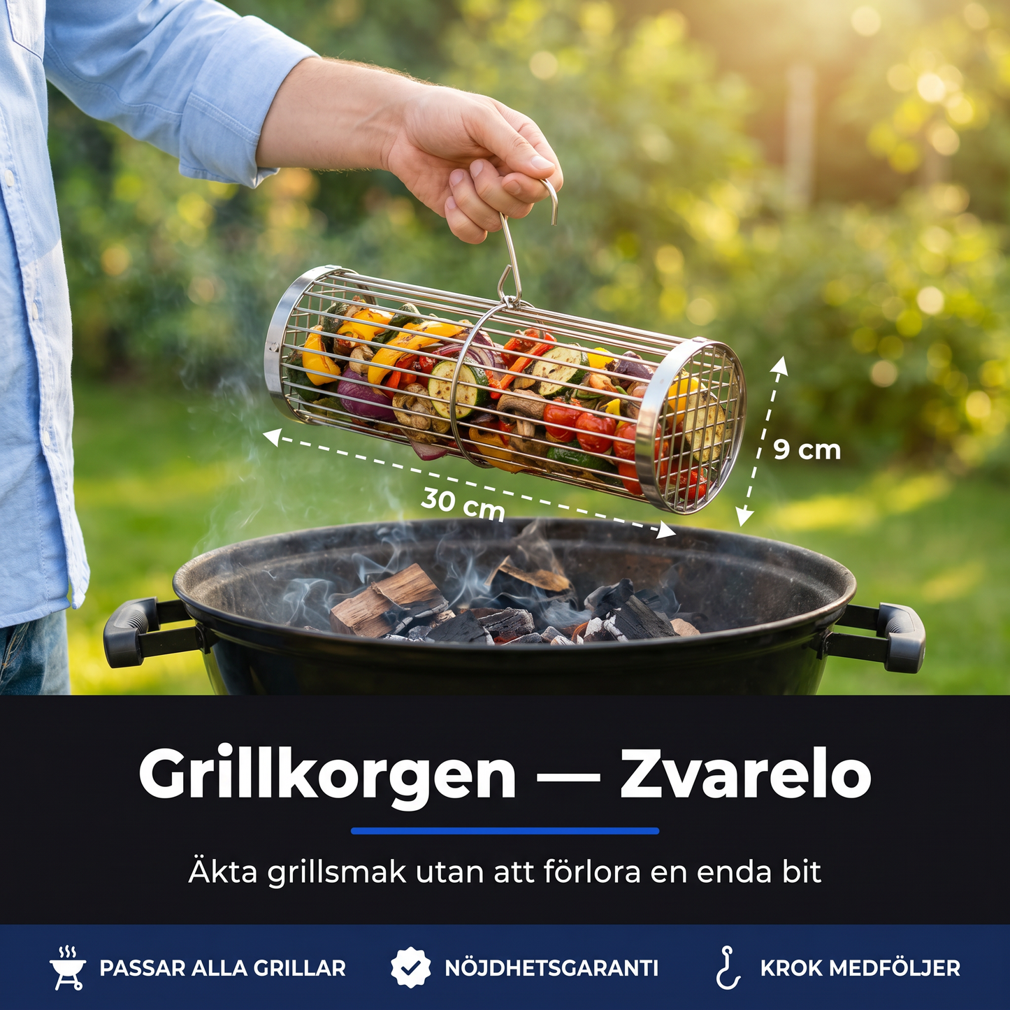 Zvarelo™ — Grillkorgen som håller räkor och grönsaker på plats, ger äkta grillsmak och diskas ren på fem minuter