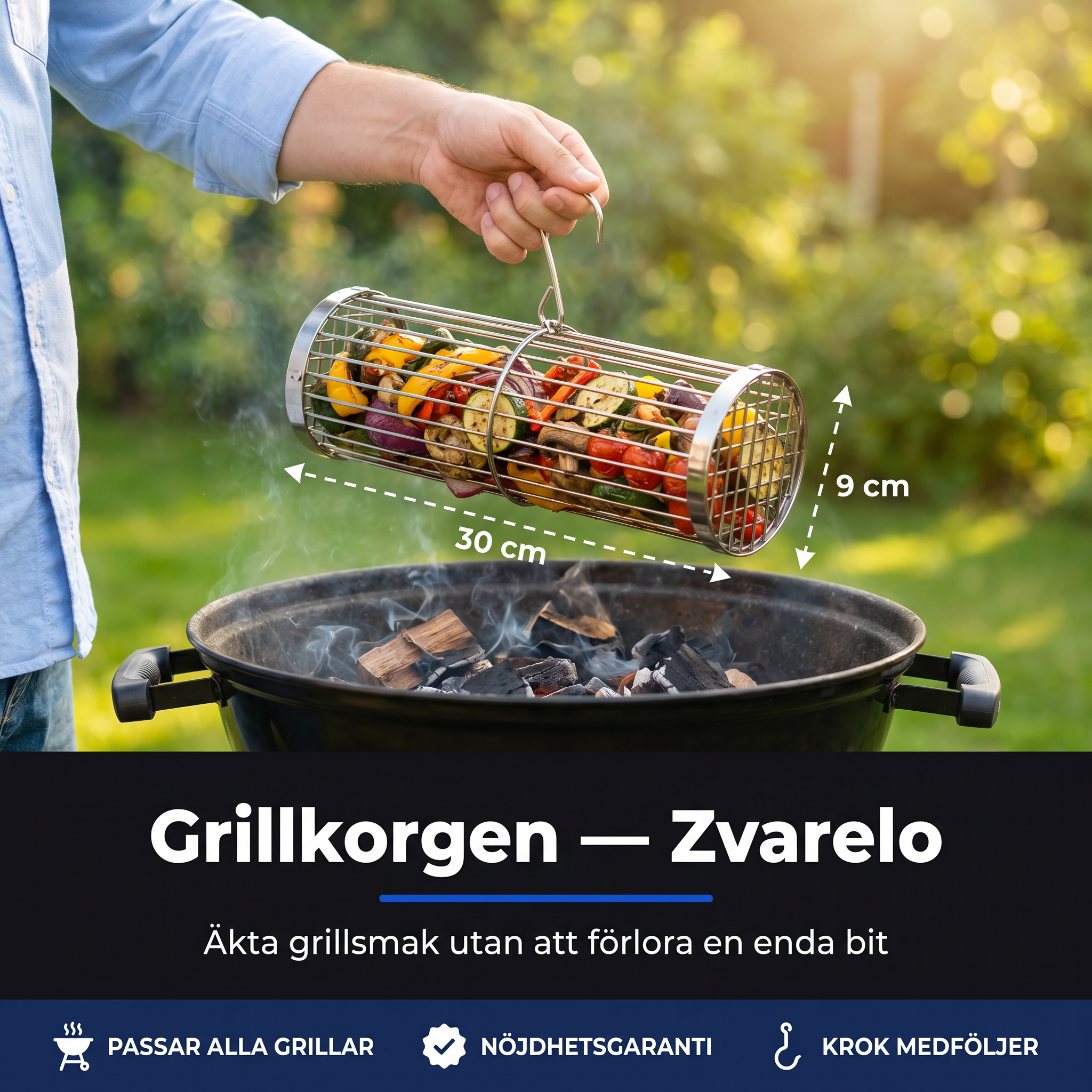 Zvarelo™ — Grillkorgen som håller räkor och grönsaker på plats, ger äkta grillsmak och diskas ren på fem minuter
