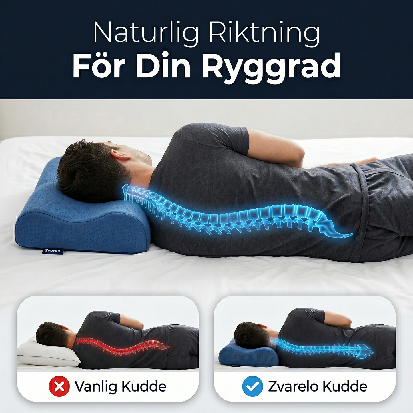 Zvarelo™ — Ergonomiska Sömnkudden med minnesskum som stöder nacken och minskar morgonstelhet