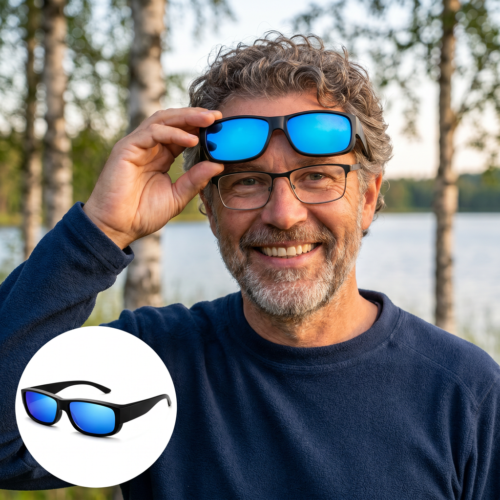 Zvarelo™ — Solglasögonen som sitter ovanpå dina glasögon med polariserade linser utan kisning eller byte