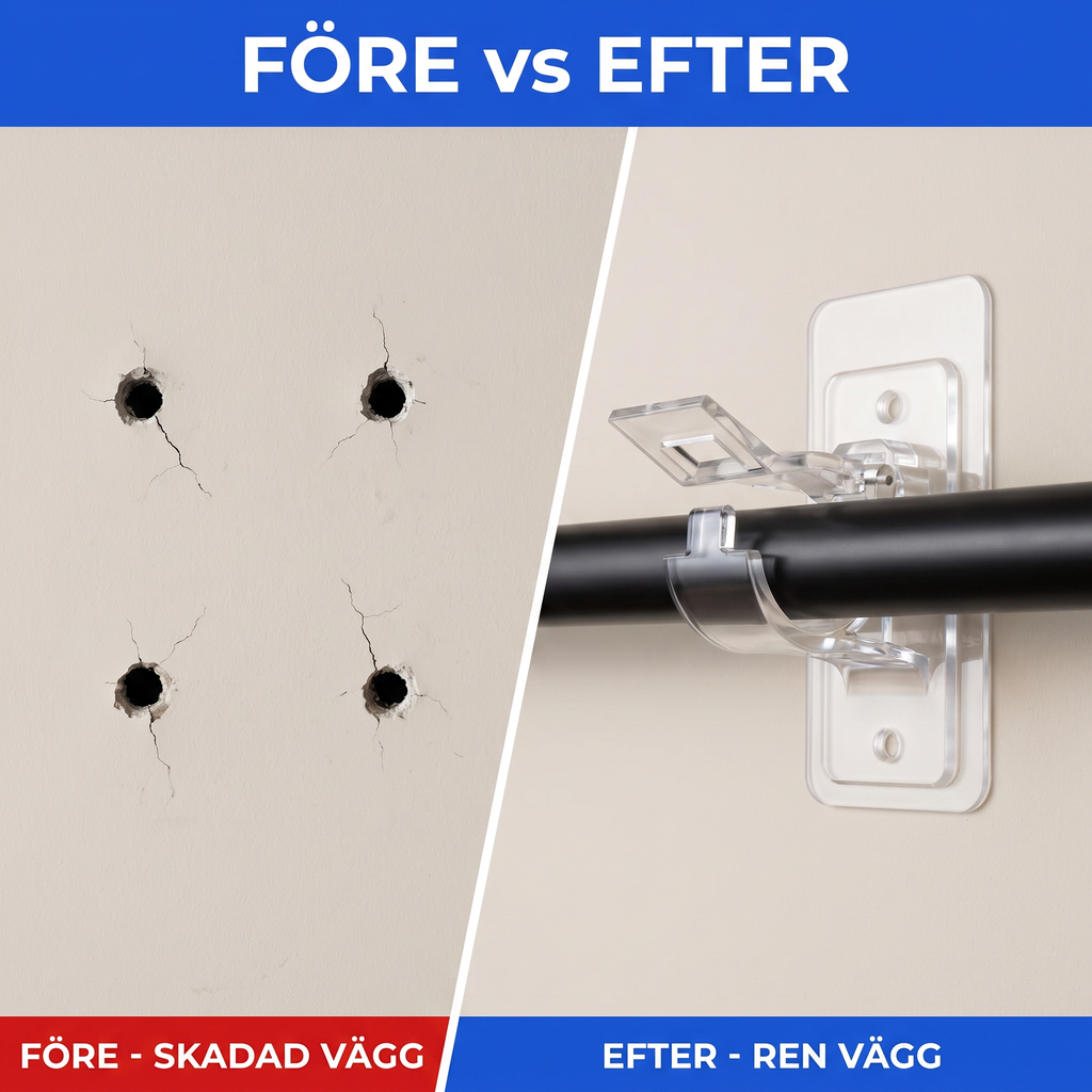 Zvarelo™ — Den Originella Gardinstångshållaren som sitter fast utan borrning och lämnar inga märken