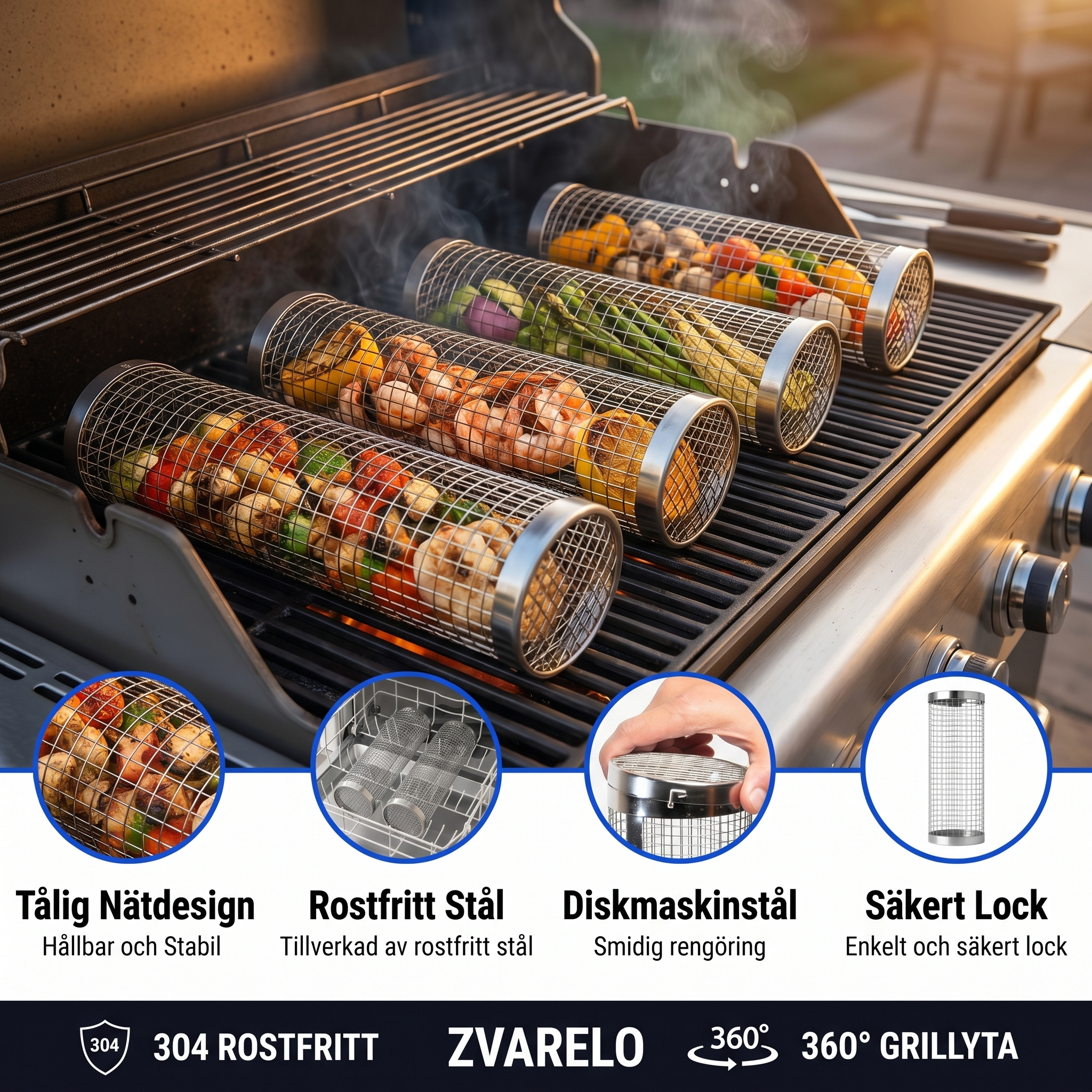 Zvarelo™ — Grillkorgen som håller räkor och grönsaker på plats, ger äkta grillsmak och diskas ren på fem minuter
