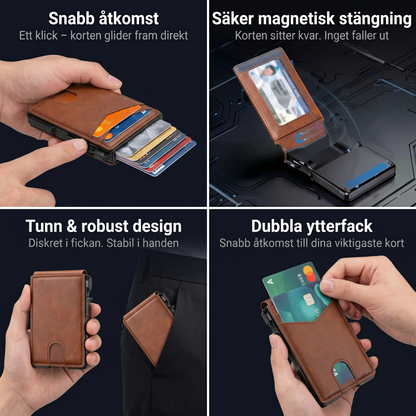 Zvarelo™ — Titanplånboken med pop-up-visning som visar alla kort med ett klick