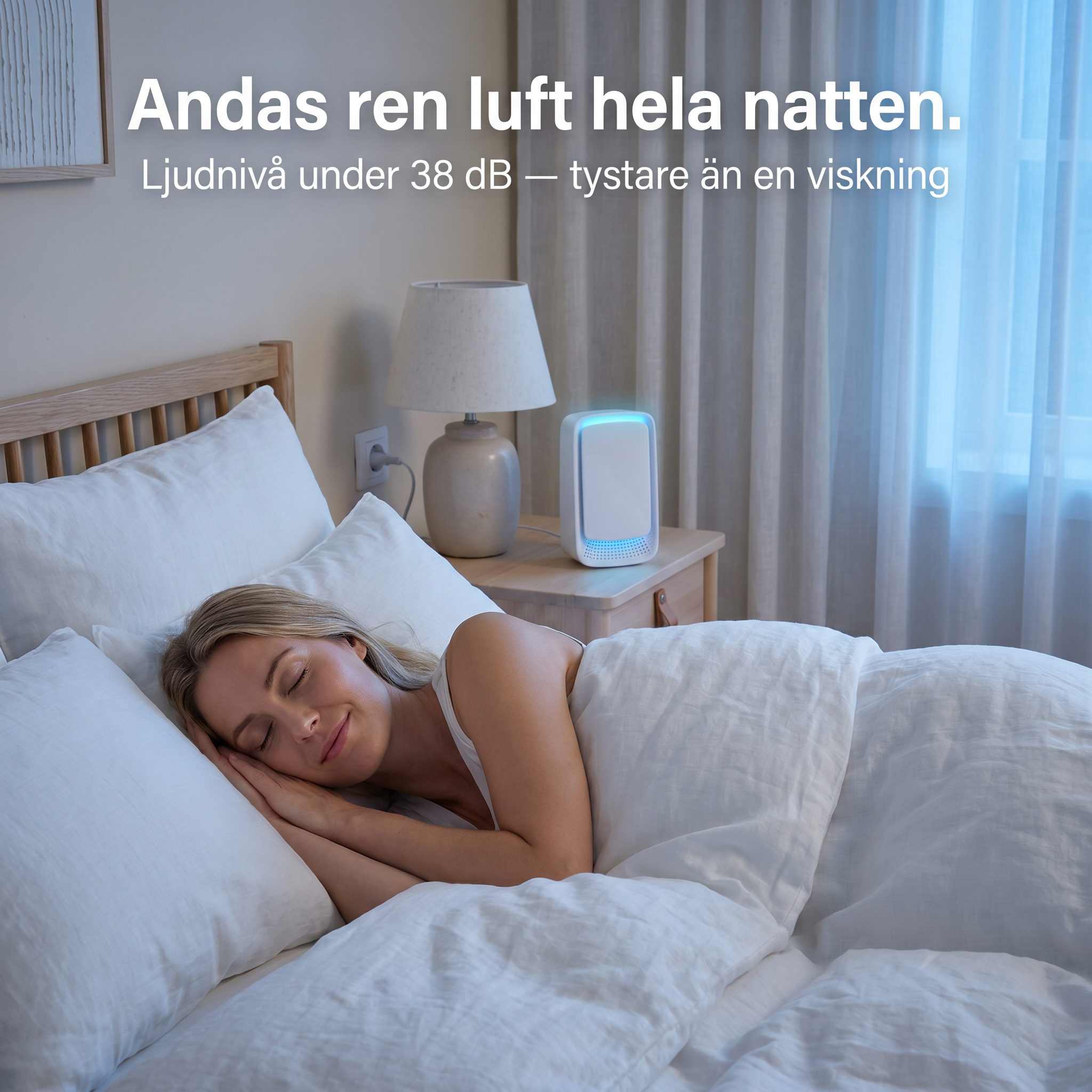 Zvarelo™ KvalsterFri — Jonisatorn som rengör sovrumslukten tyst och filterfritt så att du vaknar klarare