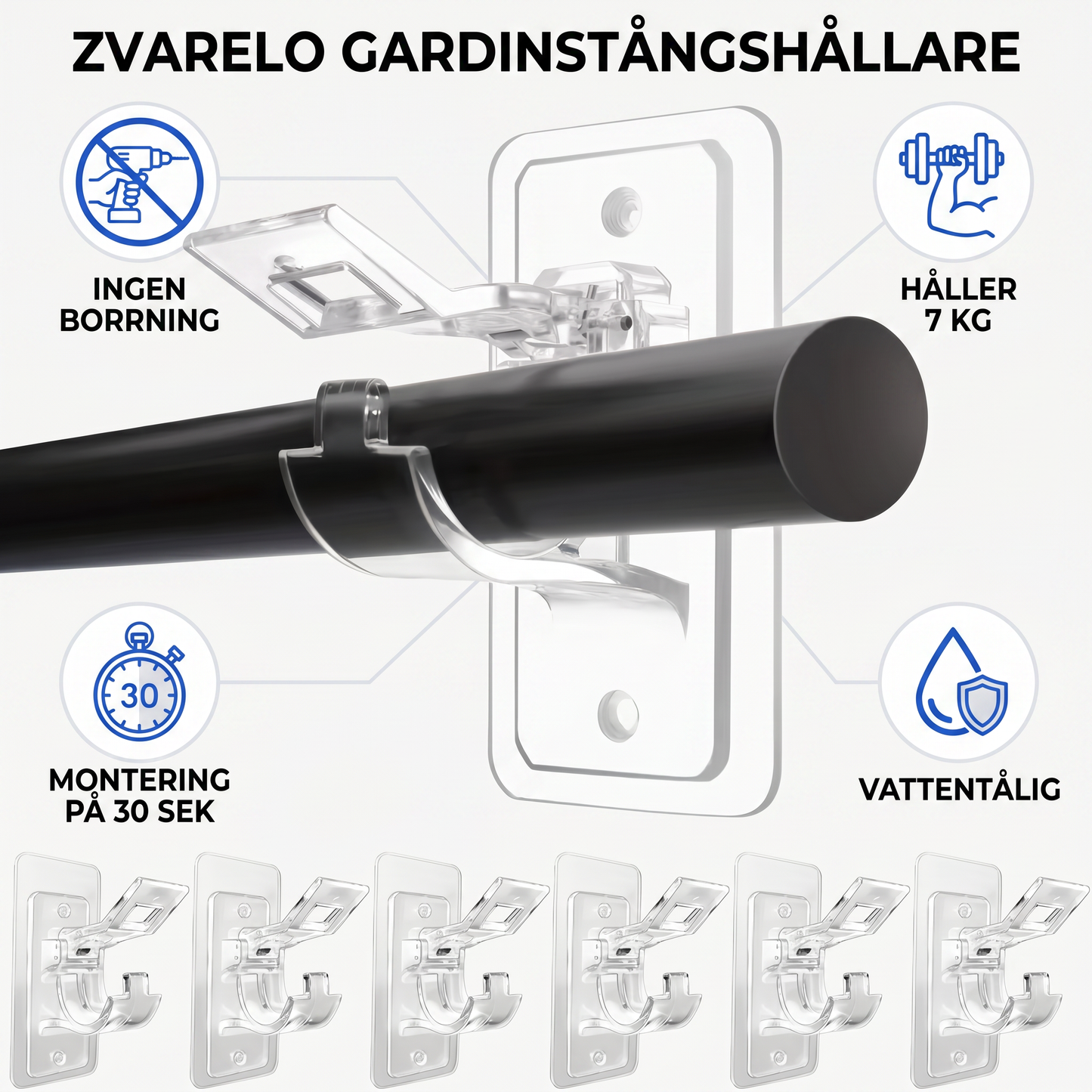 Zvarelo — Gardinstångshållaren som sitter fast utan borrning och lämnar inga märken