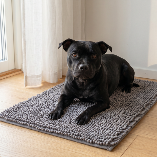 Zvarelo™ — Hundmattan med tre lager som fångar lera och vatten vid dörren innan tassarna når golvet