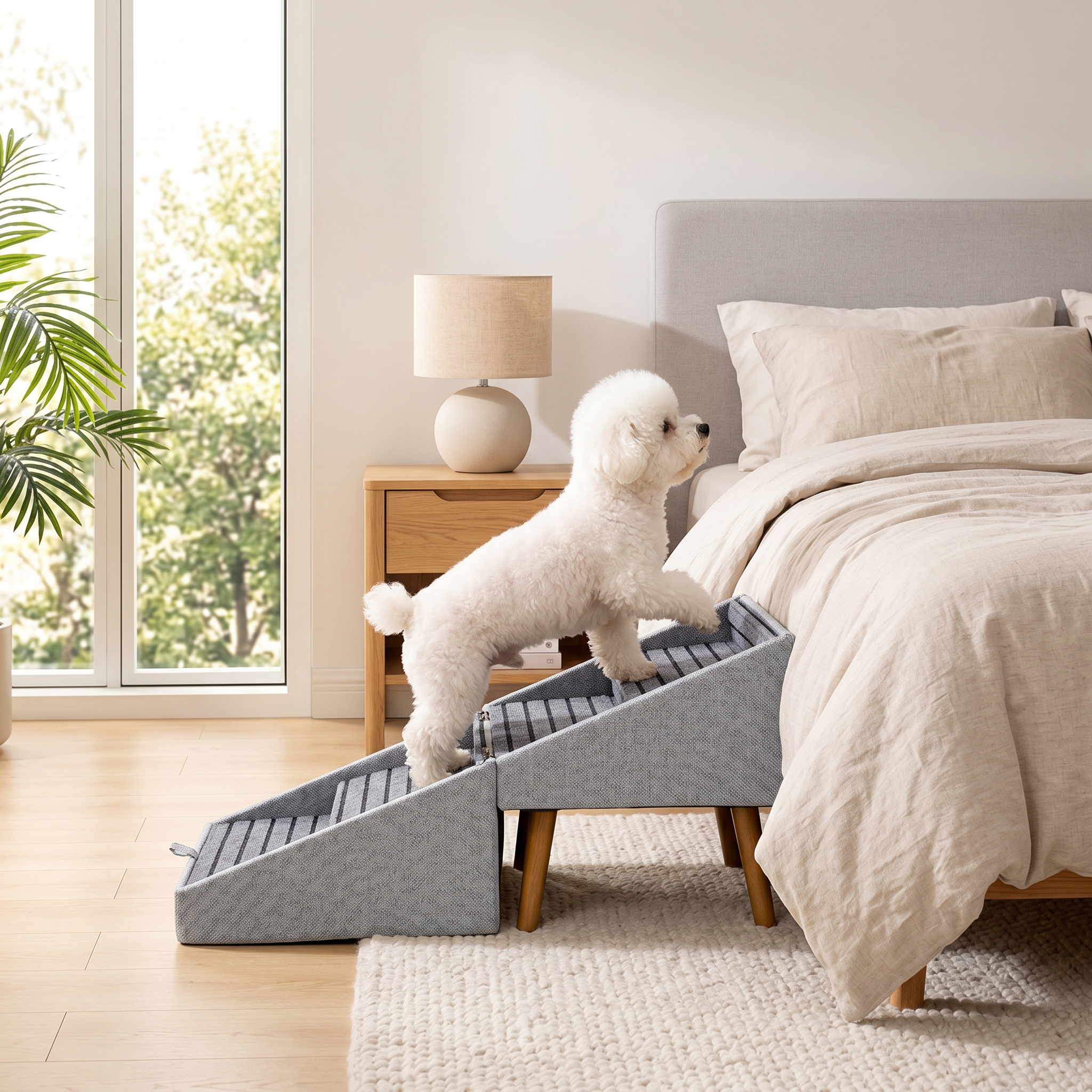 Zvarelo™ — Den Originella Hundtrappan i ottoman-design som skyddar din hunds leder