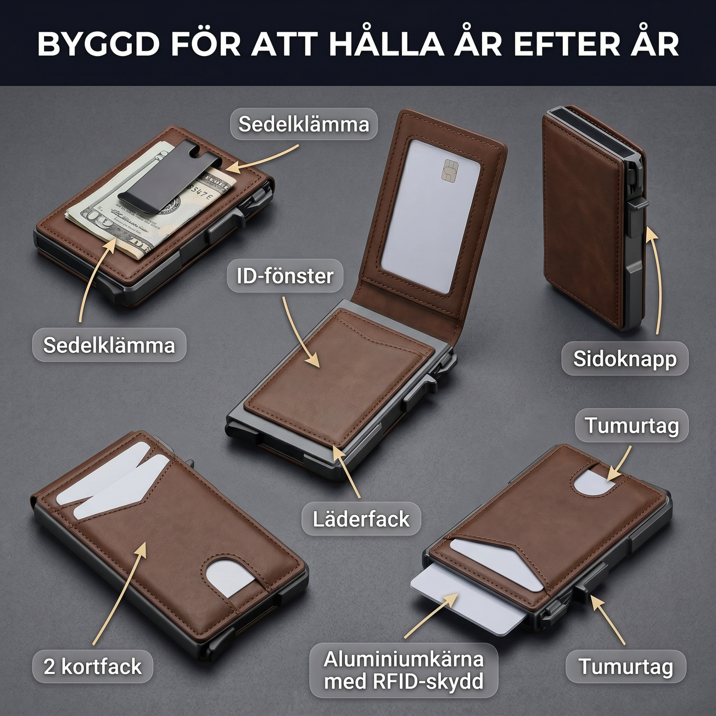 Zvarelo™ — Titanplånboken med pop-up-visning som visar alla kort med ett klick
