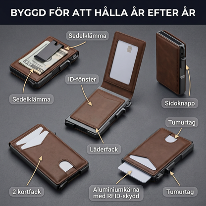 Zvarelo™ — Titanplånboken med pop-up-visning som visar alla kort med ett klick