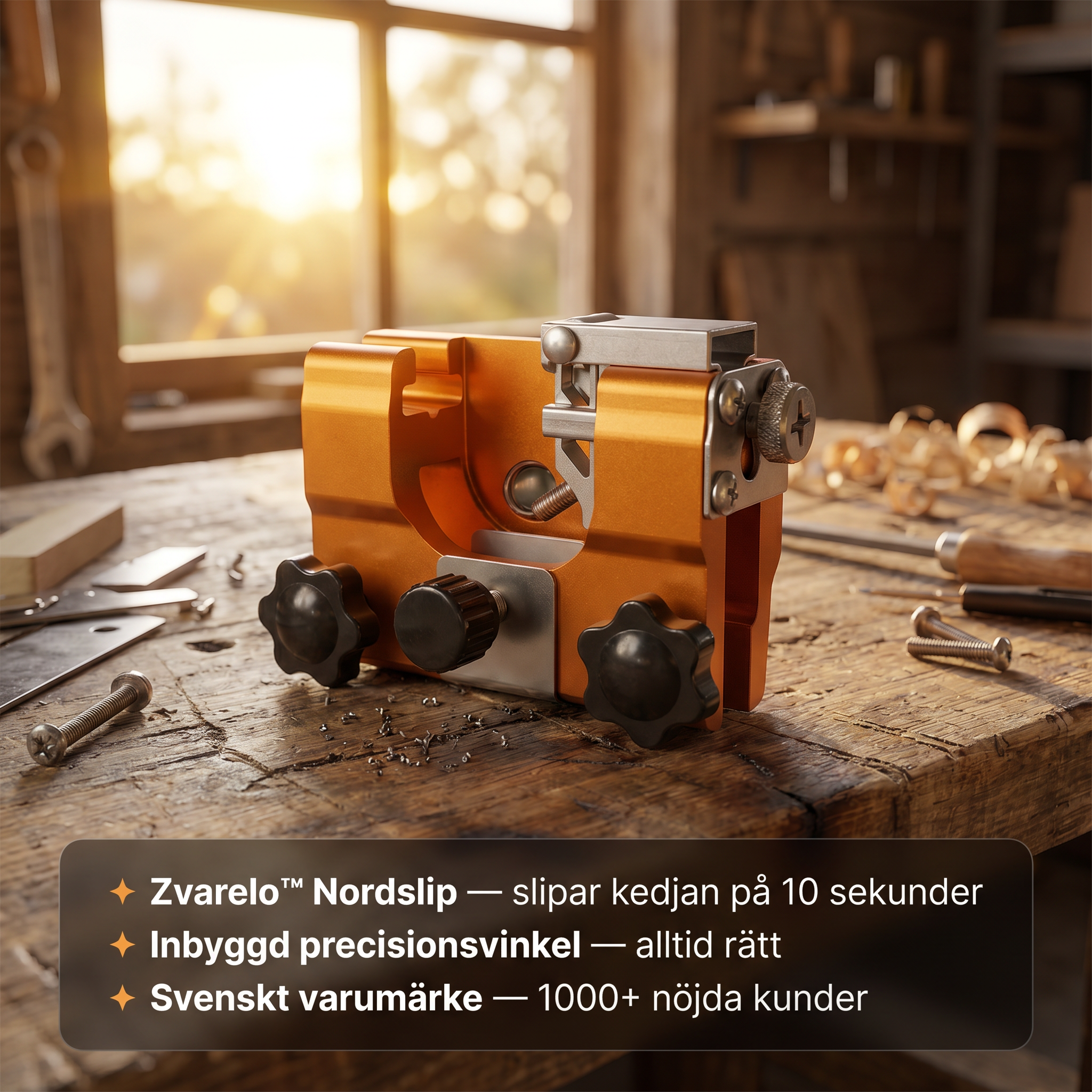 Zvarelo™ — Nordslip kedjesliparen som slipar motorsågskedjan på 10 sekunder direkt på sågen