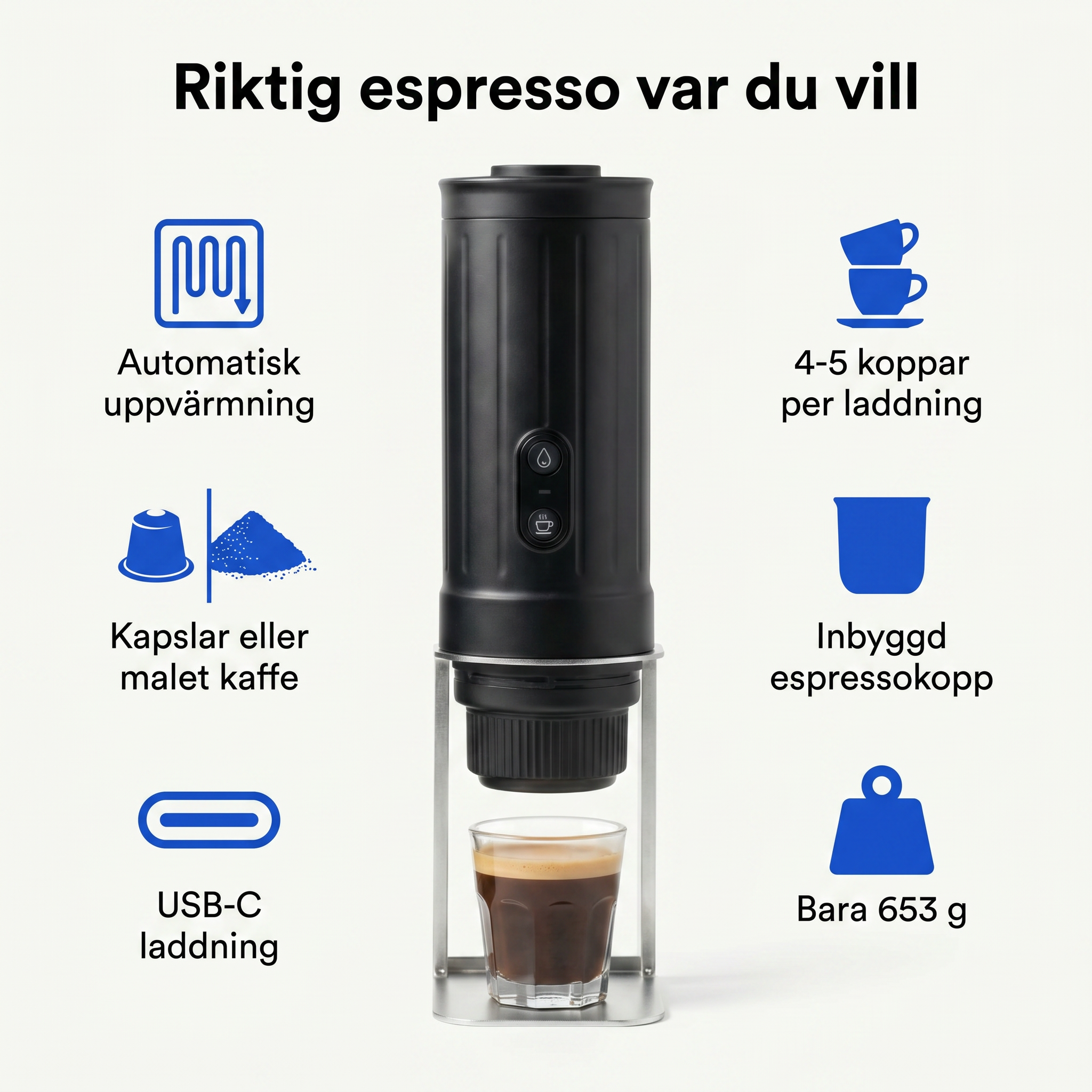 Zvarelo™ — Espressomaskinen som brygger riktig espresso på 3 minuter var du än är utan eluttag