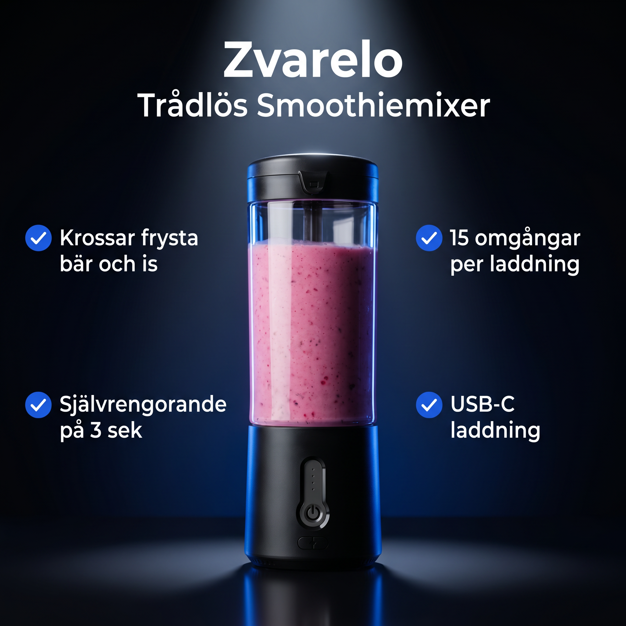 Zvarelo™ — Den trådlösa smoothiemixern som krossar frysta bär på 60 sekunder, förvandlas till en flaska och rengör sig själv