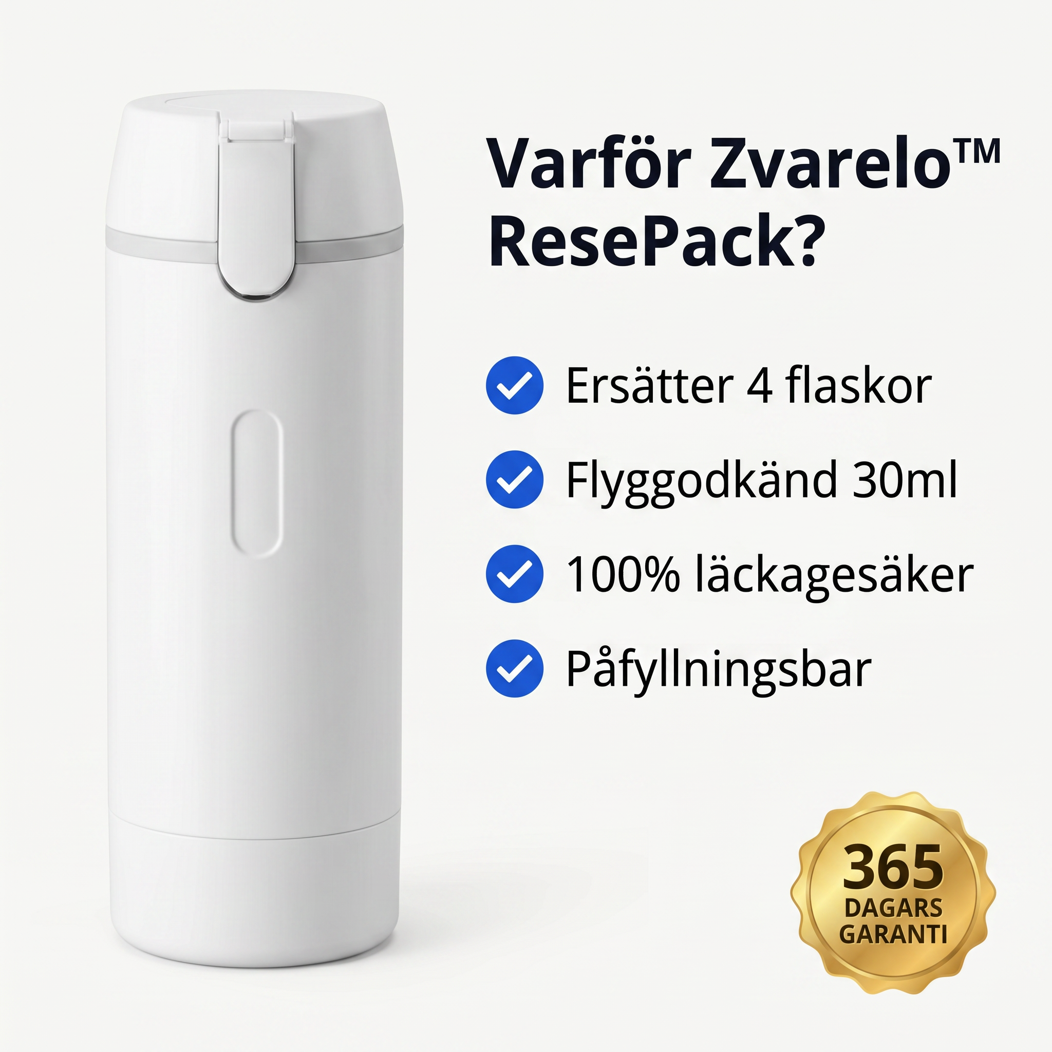 Zvarelo™ — Reseflaskan med 4 pumpar som samlar hela din rutin läckagesäkert i jackfickestorlek