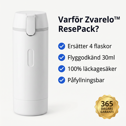 Zvarelo — Reseflaskan med 4 pumpar som samlar hela din rutin läckagesäkert i jackfickestorlek