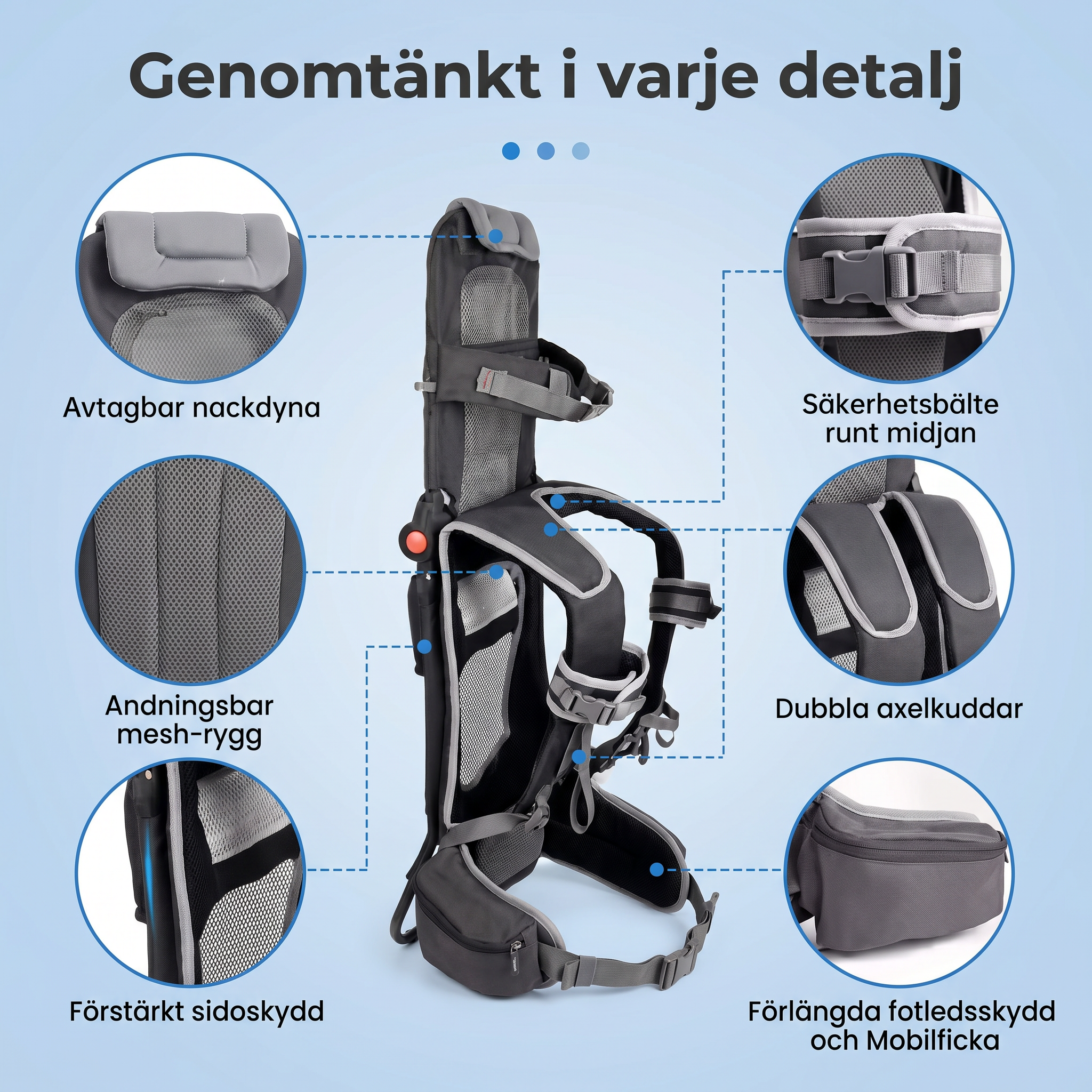 Zvarelo™ — Axelbäraren som ger barnet fri utsikt, håller händerna fria och väger 1,6 kg