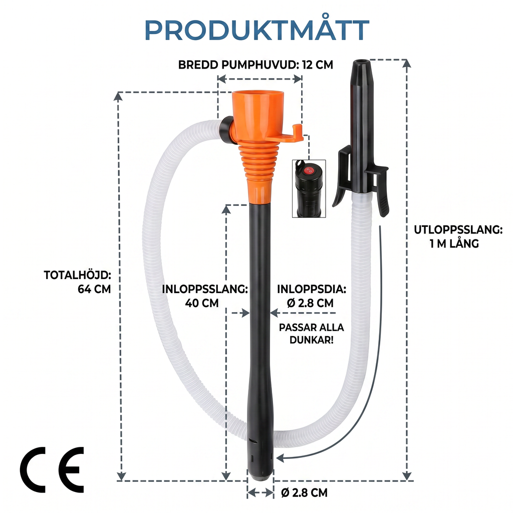 Zvarelo™ — Bränslepumpen som flyttar bränsle från dunken till tanken utan spill och passar båt, skoter och traktor