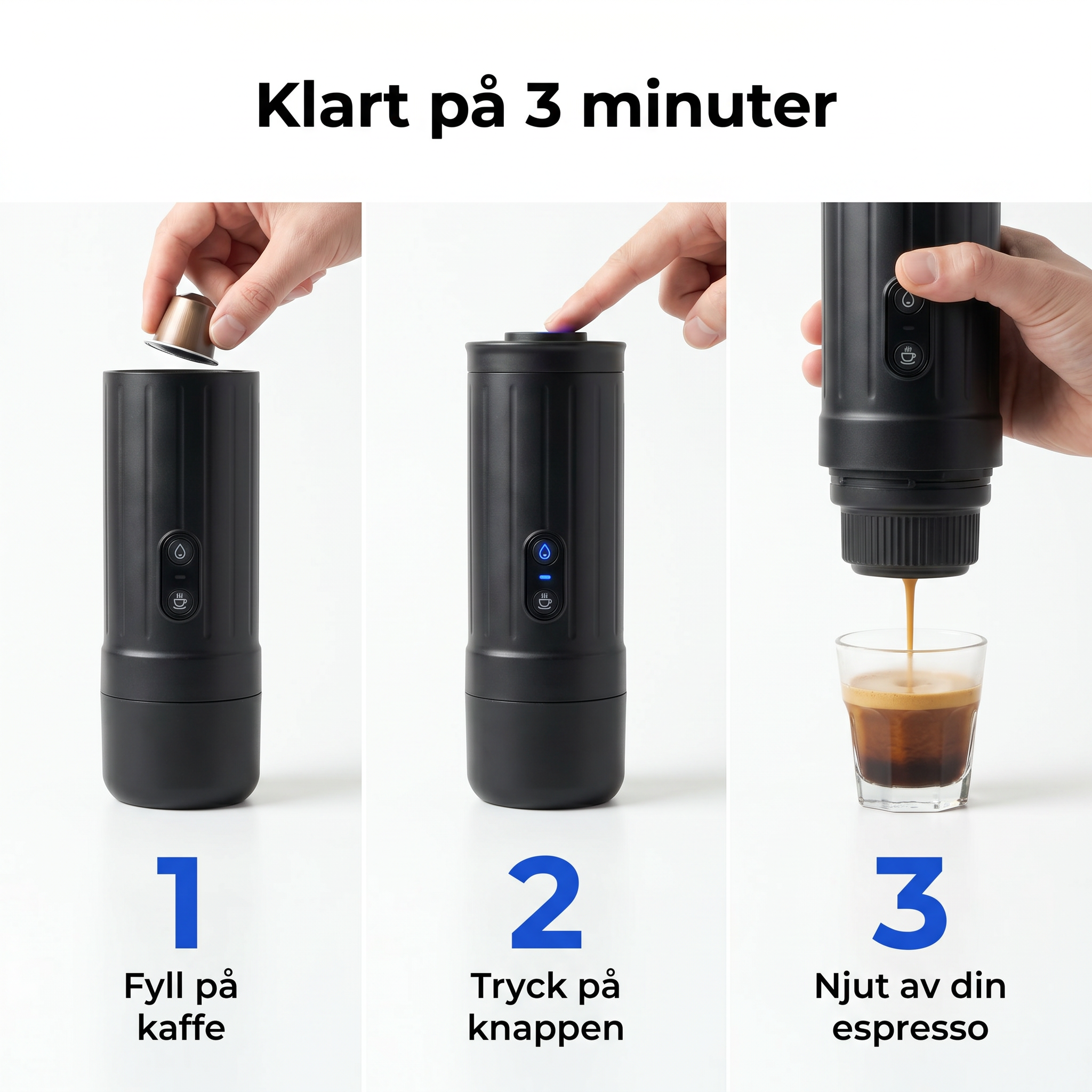 Zvarelo™ — Espressomaskinen som brygger riktig espresso på 3 minuter var du än är utan eluttag