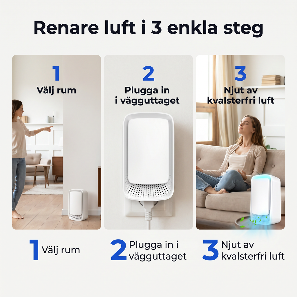 Zvarelo™ KvalsterFri — Jonisatorn som rengör sovrumslukten tyst och filterfritt så att du vaknar klarare