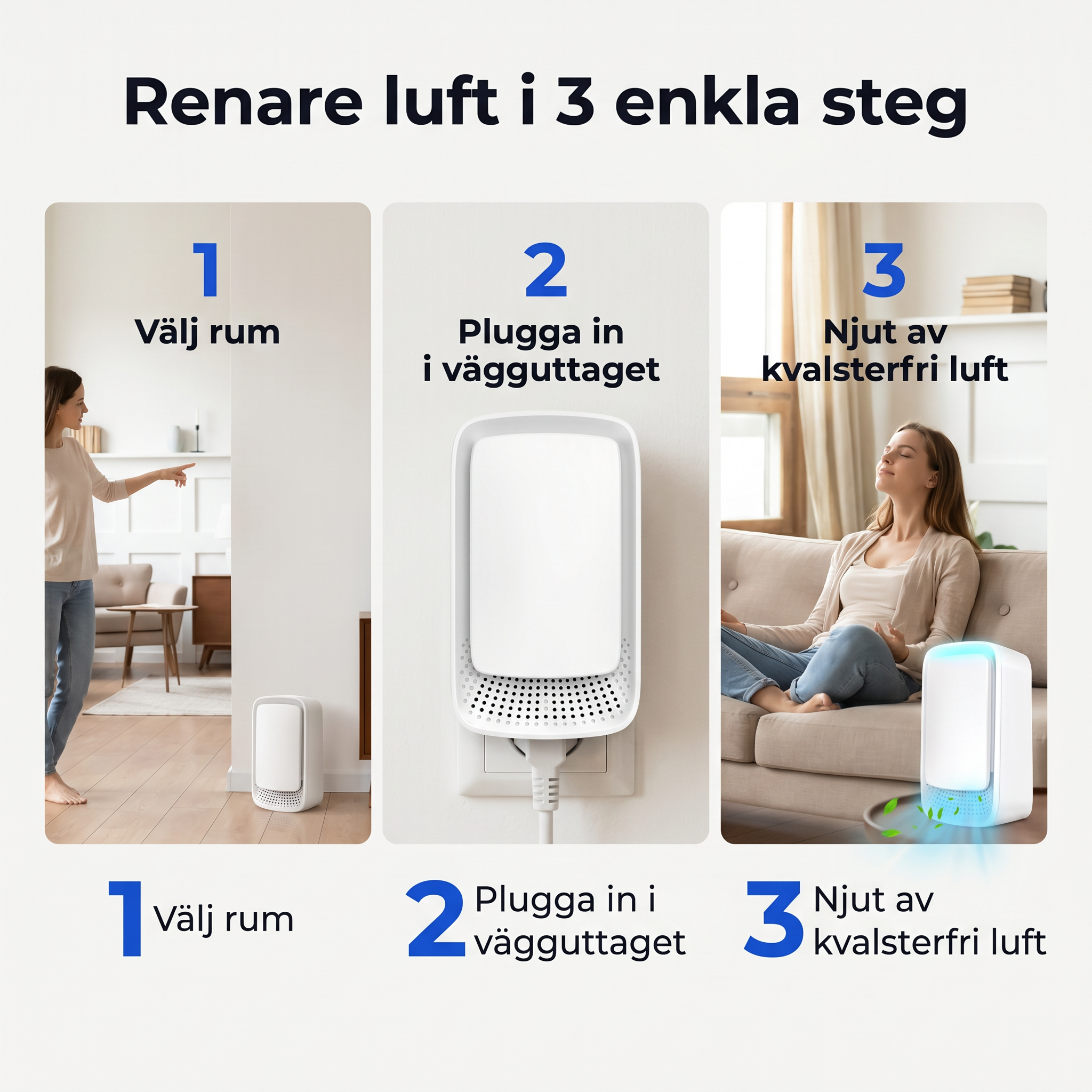 Zvarelo™ KvalsterFri — Jonisatorn som rengör sovrumslukten tyst och filterfritt så att du vaknar klarare