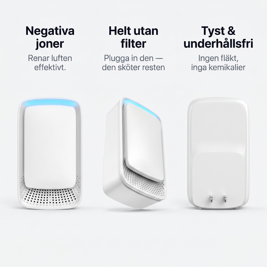 Zvarelo™ KvalsterFri — Jonisatorn som rengör sovrumslukten tyst och filterfritt så att du vaknar klarare