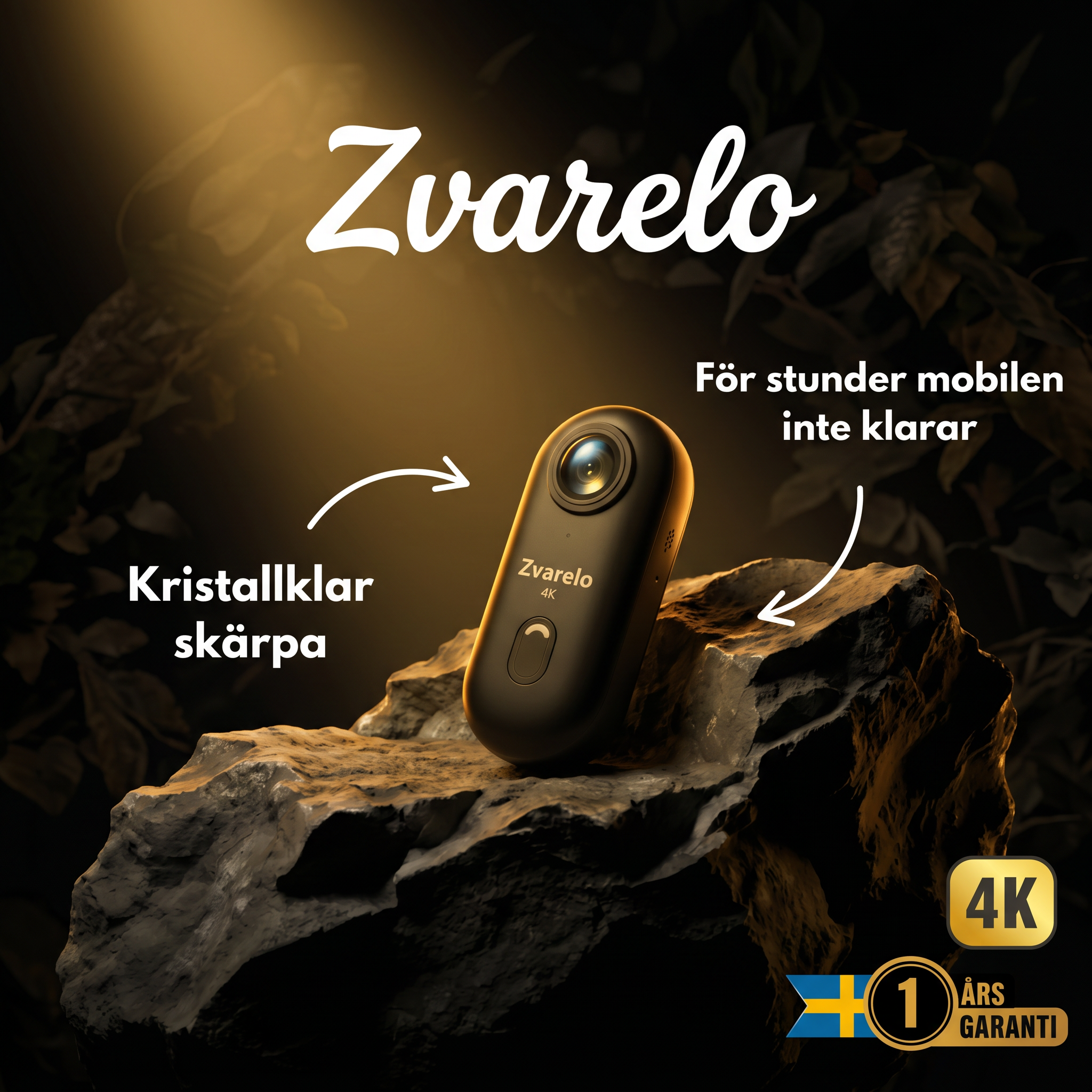 Zvarelo™ — Actionkameran som filmar äventyr i 4K med vattentätt hölje och fästen för hjälm, cykel och surfboard