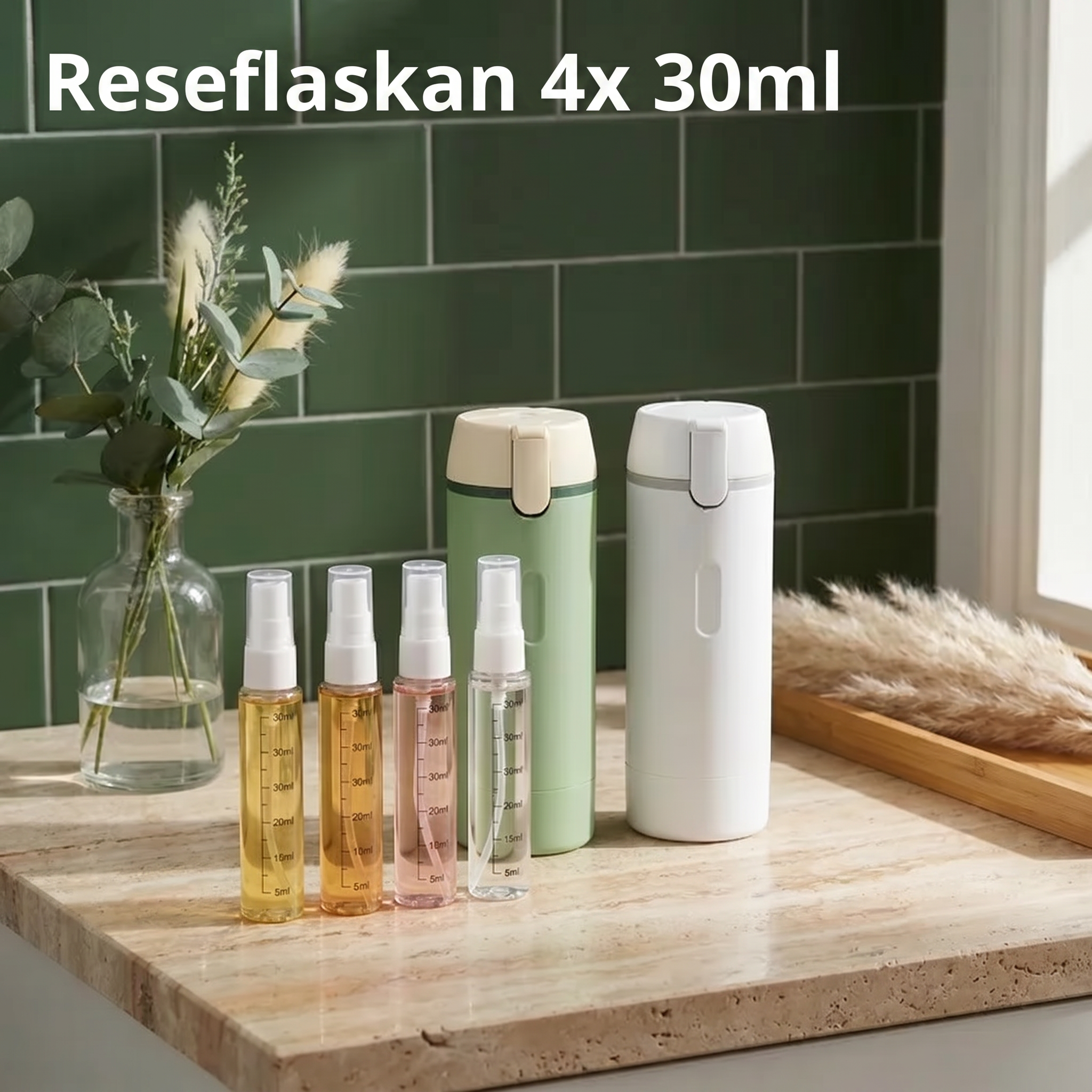 Zvarelo™ — Reseflaskan med 4 pumpar som samlar hela din rutin läckagesäkert i jackfickestorlek