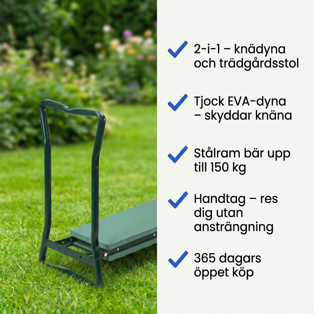 Zvarelo™ — Vändningsbara Trädgårdsdynan som är knädyna och sittplats i ett
