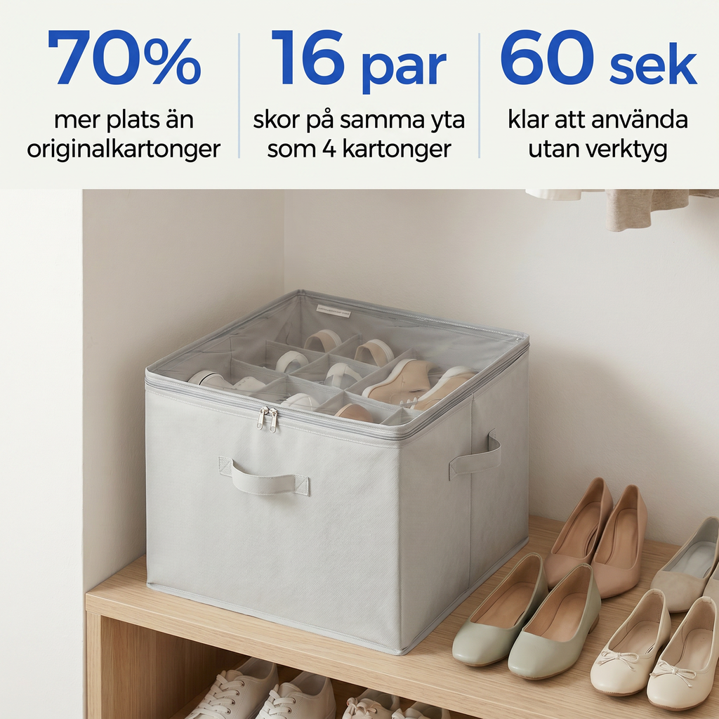 Zvarelo™ — Hopfällbar skoförvaringslåda som ger dig ordning och 70% mer plats i garderoben