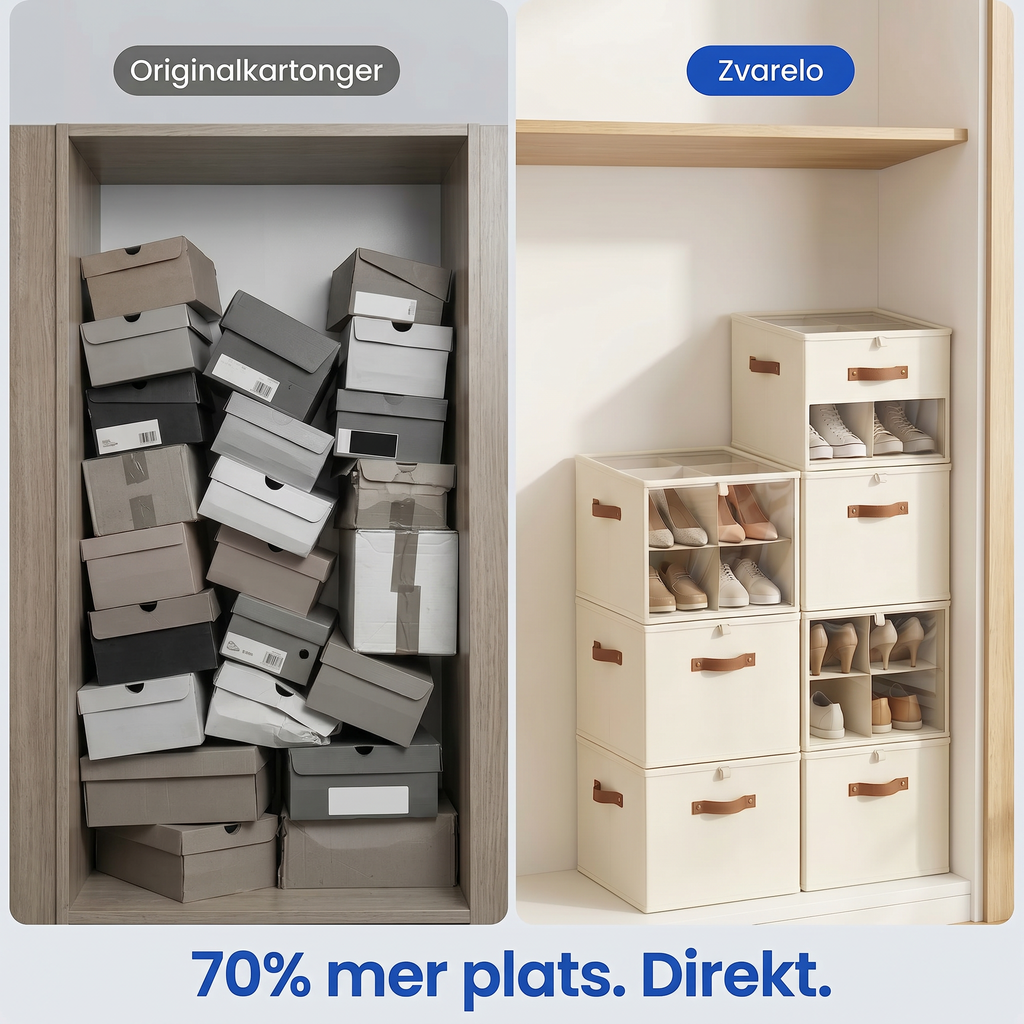 Zvarelo™ — Hopfällbar skoförvaringslåda som ger dig ordning och 70% mer plats i garderoben