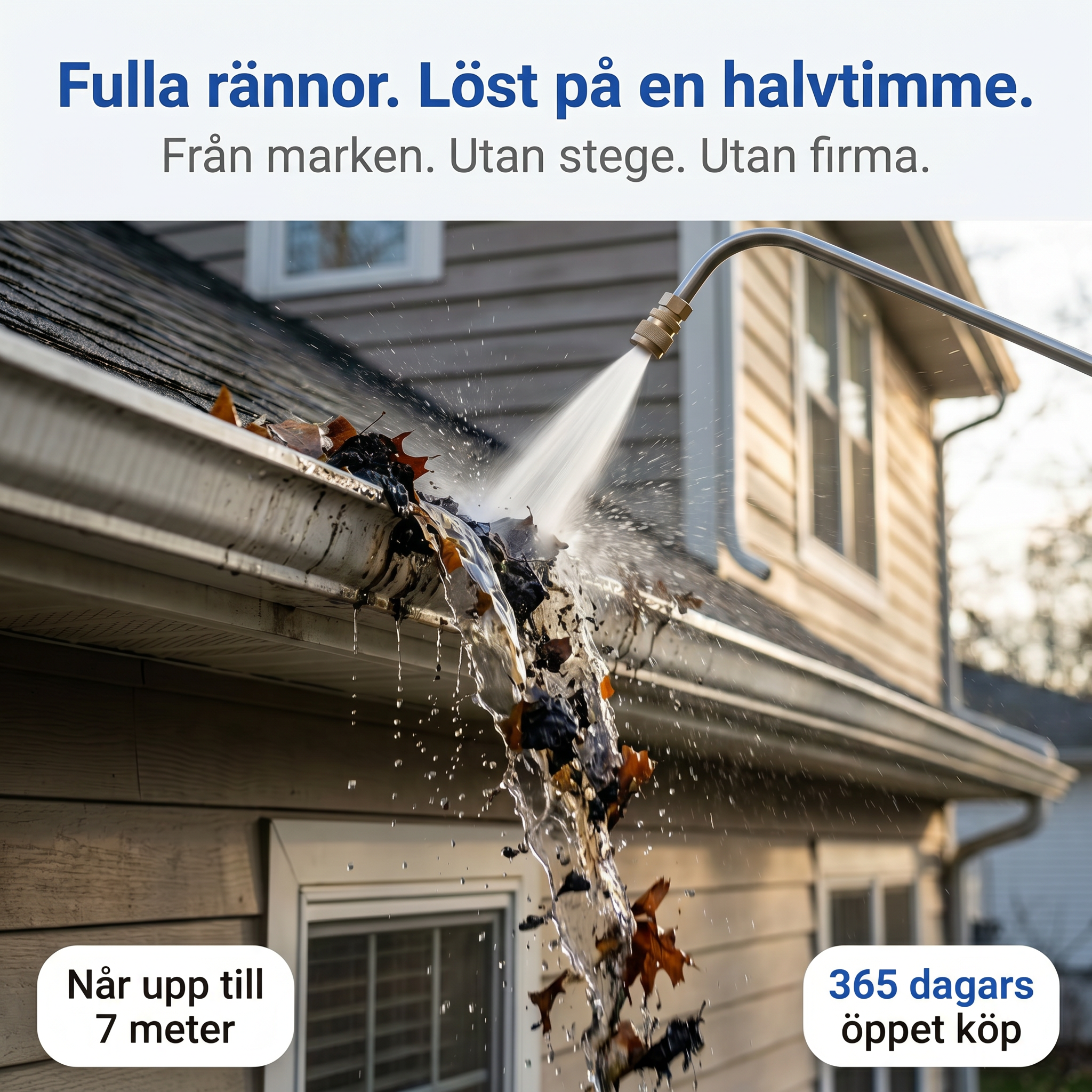 Zvarelo™ — Den Originella Högtrycksstaven som låter dig rengöra tak och rännor utan stege