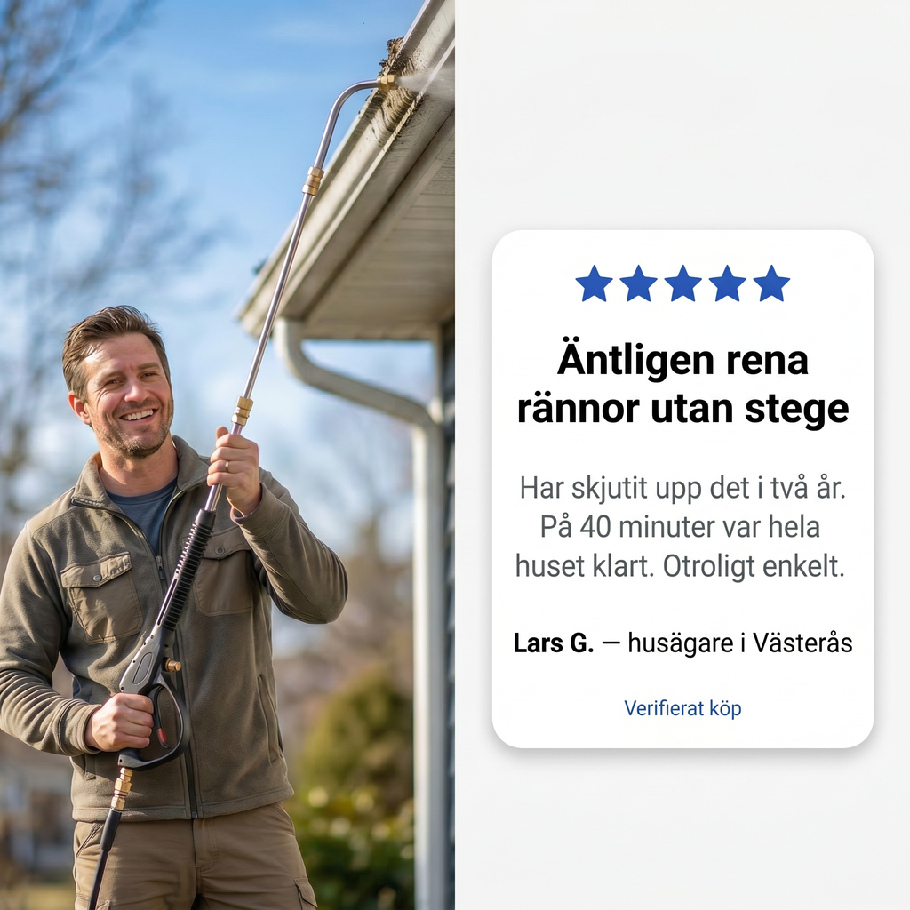 Zvarelo™ — Den Originella Högtrycksstaven som låter dig rengöra tak och rännor utan stege
