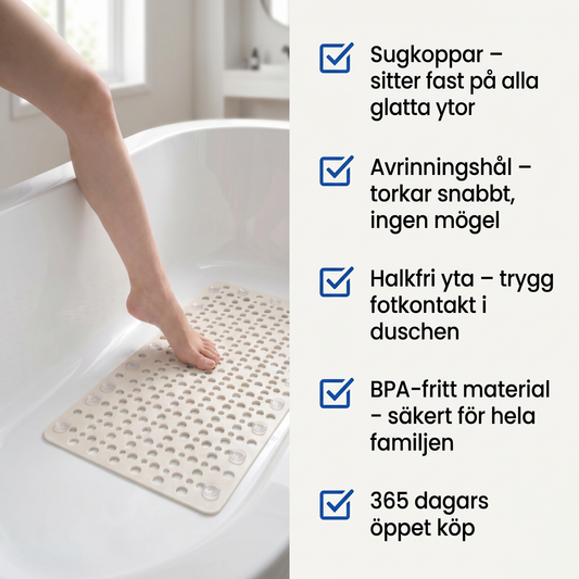 Zvarelo — Antislip duschmatta som förhindrar halkolyckor i duschen och stimulerar fötterna