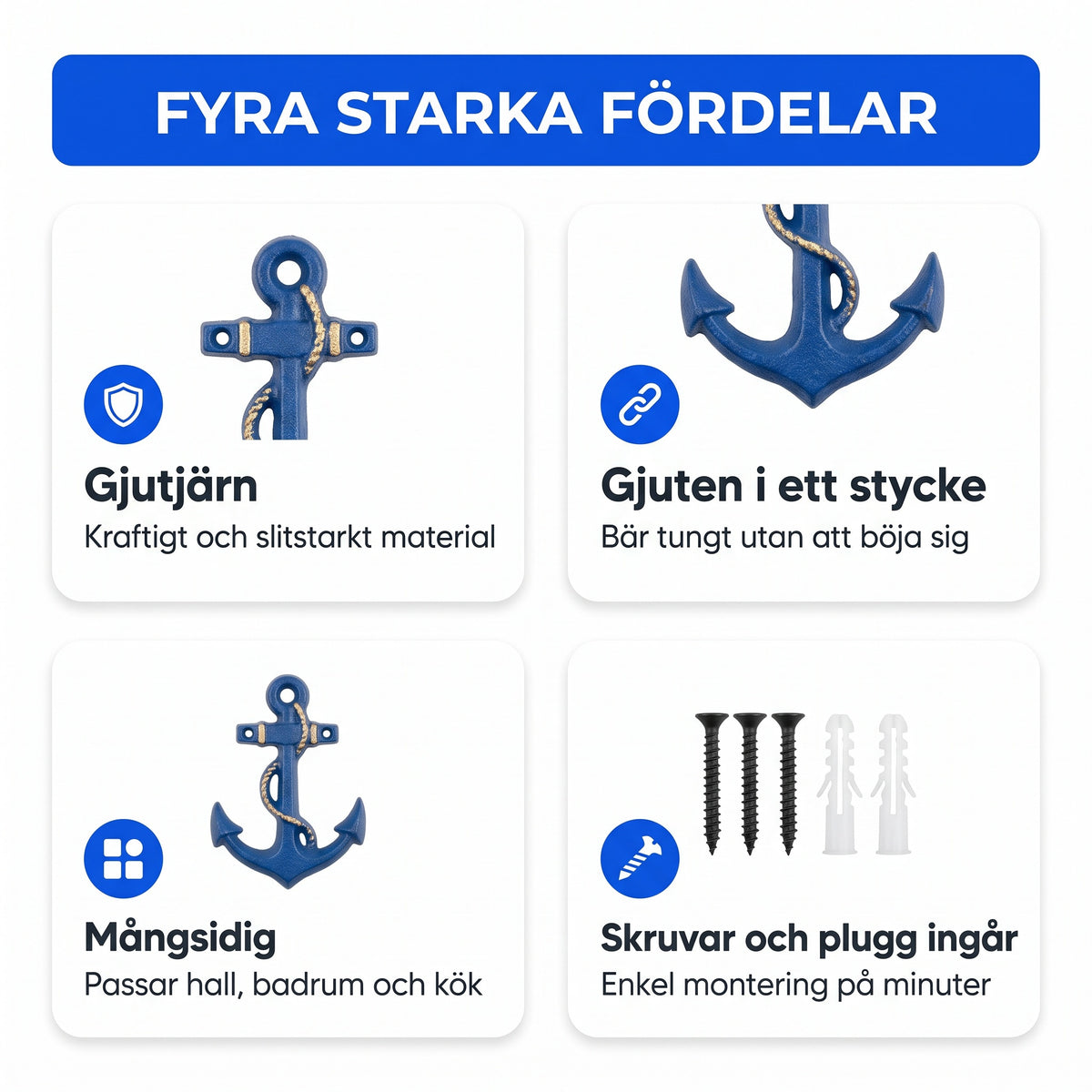 Fyra fördelar gjutjärn gjuten i ett stycke mångsidig skruvar ingår