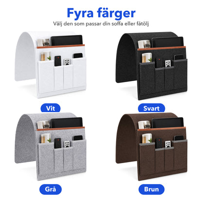 Zvarelos armstödsficka i fyra färger: vit, svart, grå och brun