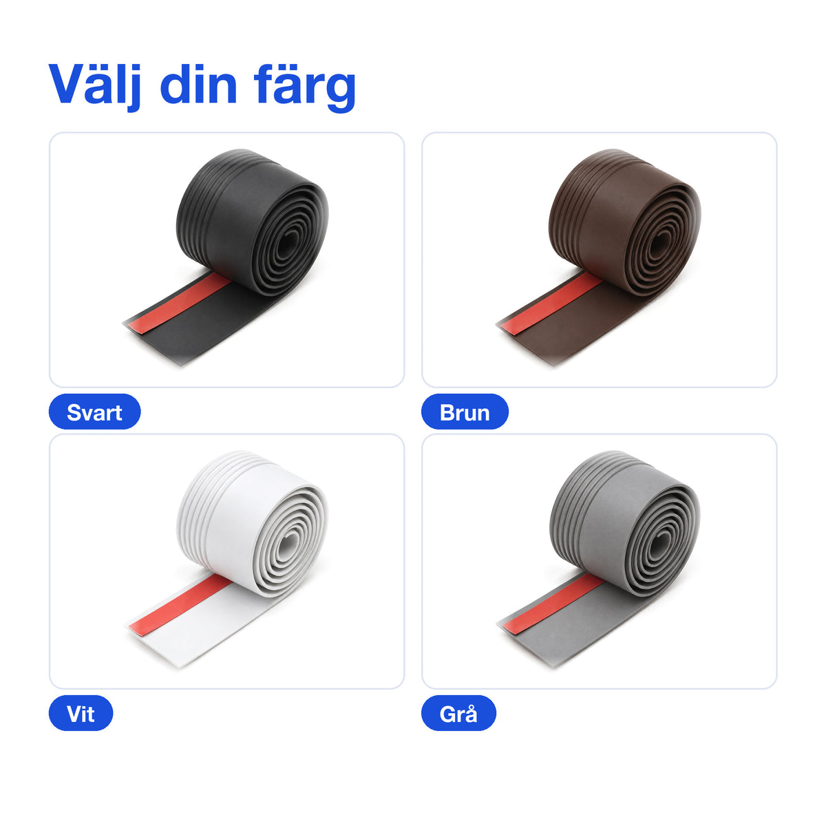 De fyra färgerna på dörrlisten: svart, brun, vit och grå