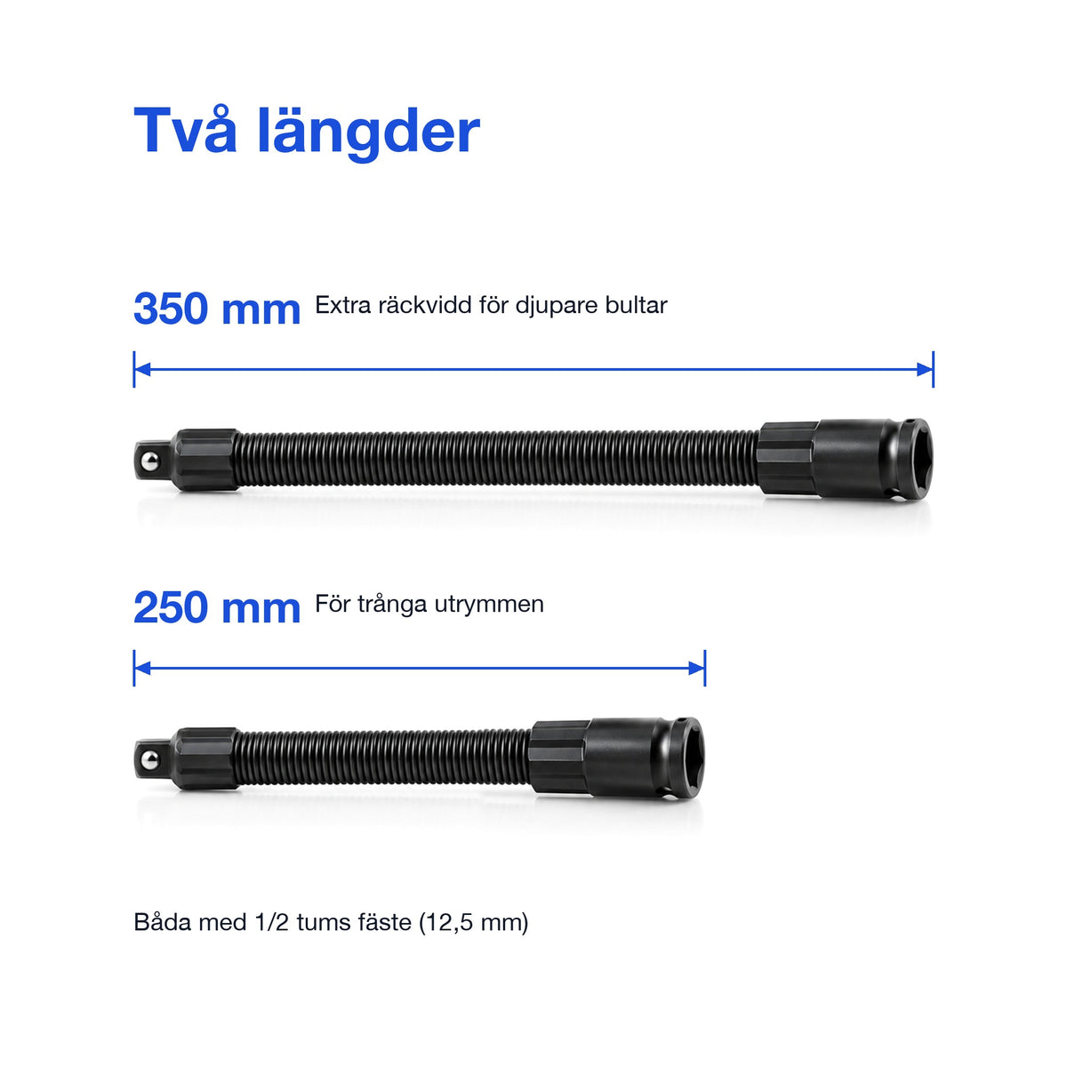 Jämförelse av längderna 350 mm och 250 mm med måttlinjer
