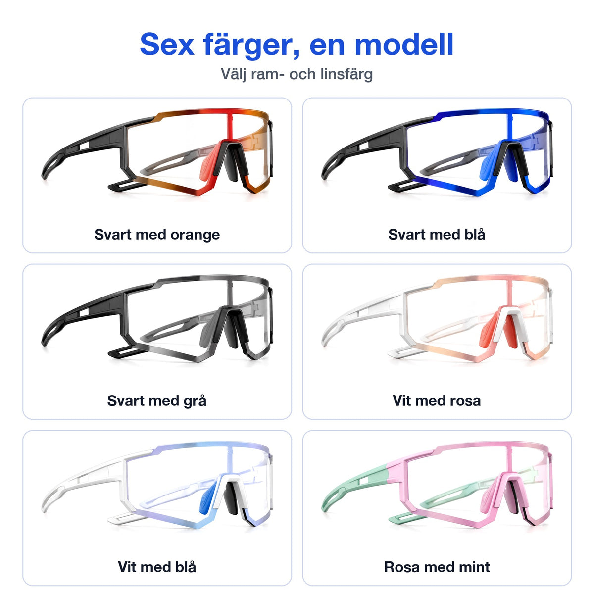Fotokroma cykelglasögon i sex färger