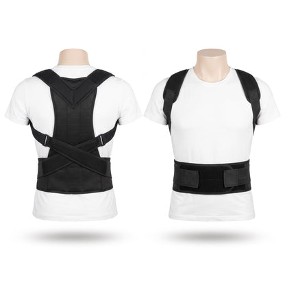 Fram- och bakvy packshot av hållningsstödet på vit torso