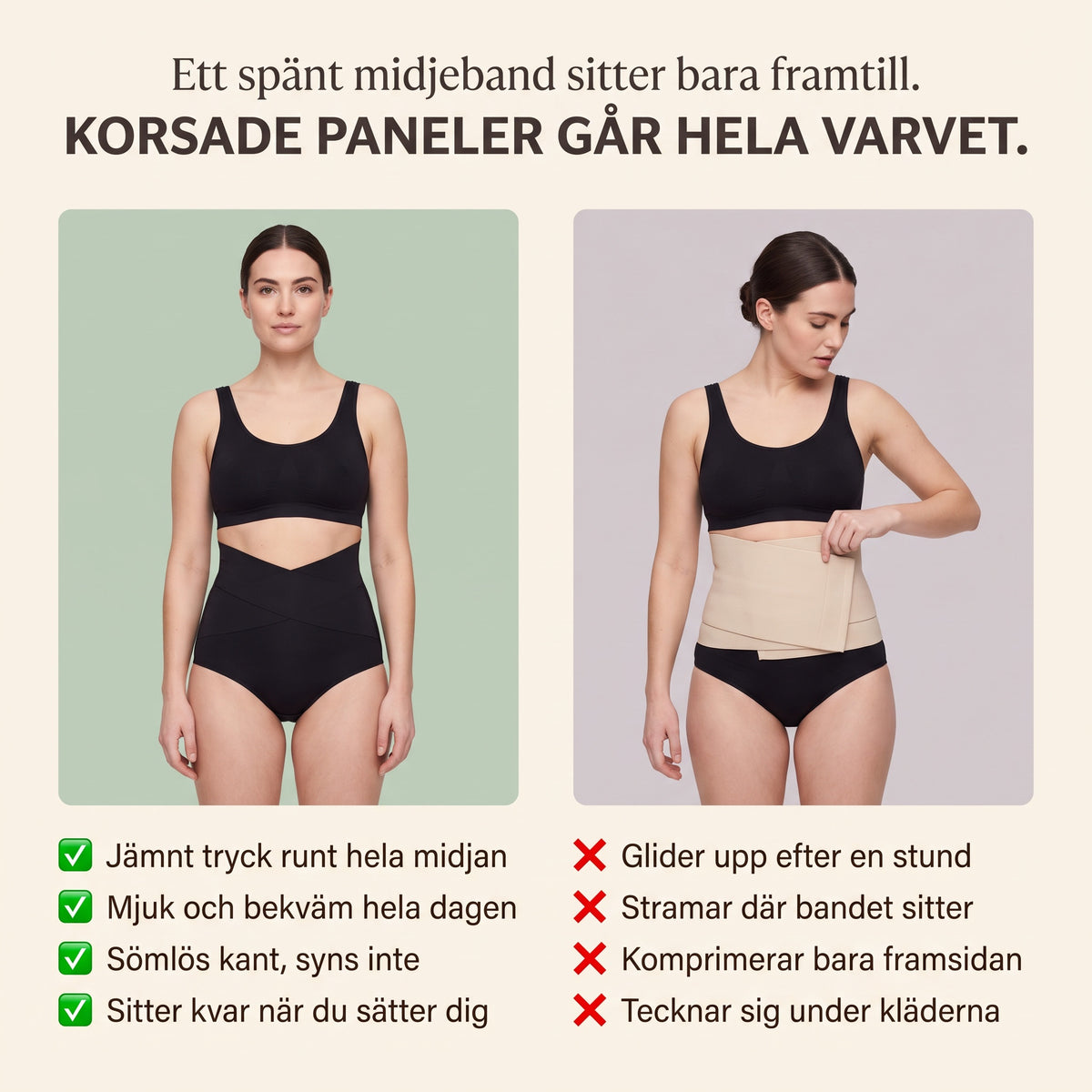 Jämförelse mellan korsade kompressionspaneler och ett vanligt midjeband