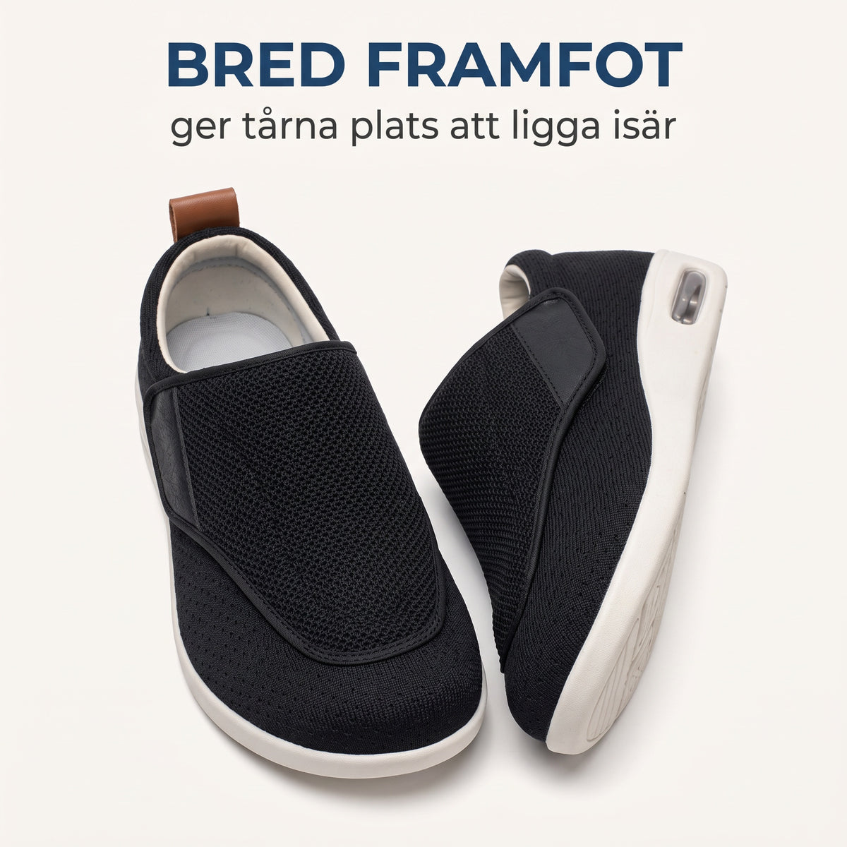 Bred framfot ger tårna plats