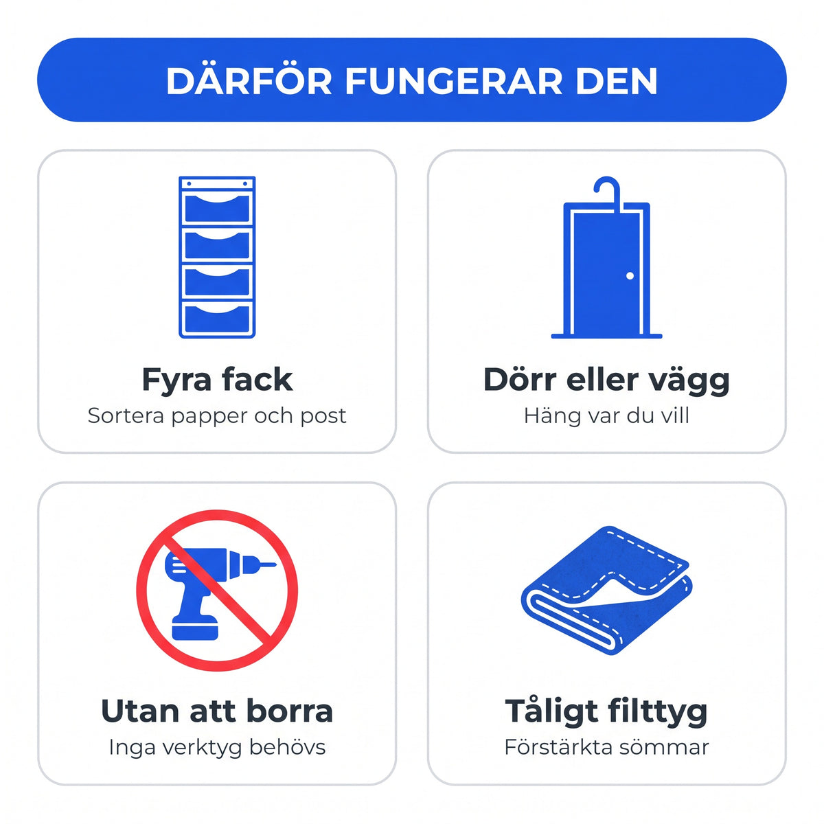 Zvarelo hängande filtförvaring 4 fack