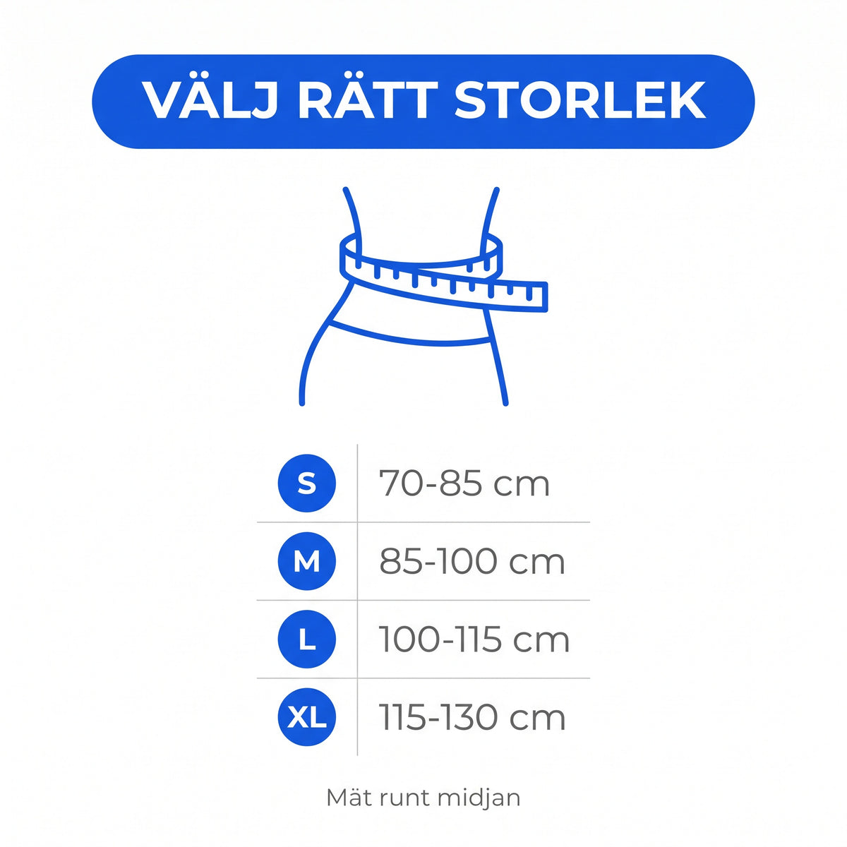 Storleksguide för stödbältet