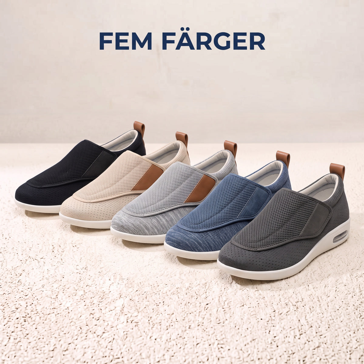 Komfortskor i fem färger