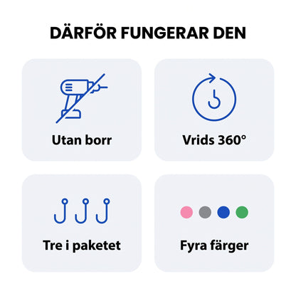 Zvarelo™ — Roterande krokar som låter dig hänga upp saker utan att borra