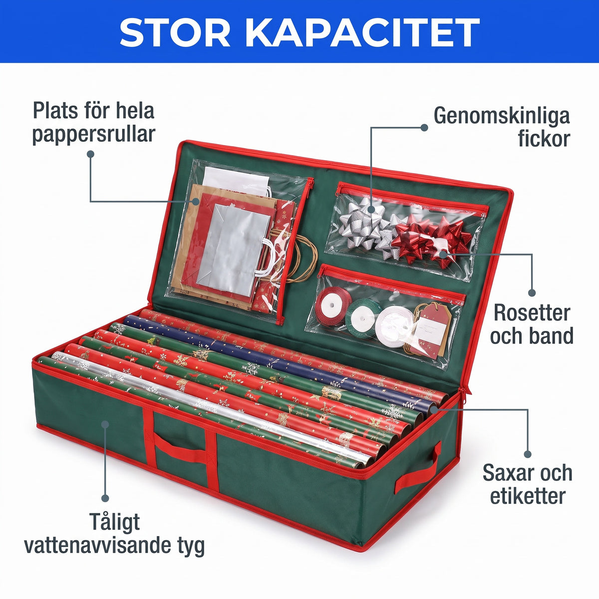 Stor kapacitet plats för pappersrullar rosetter band saxar