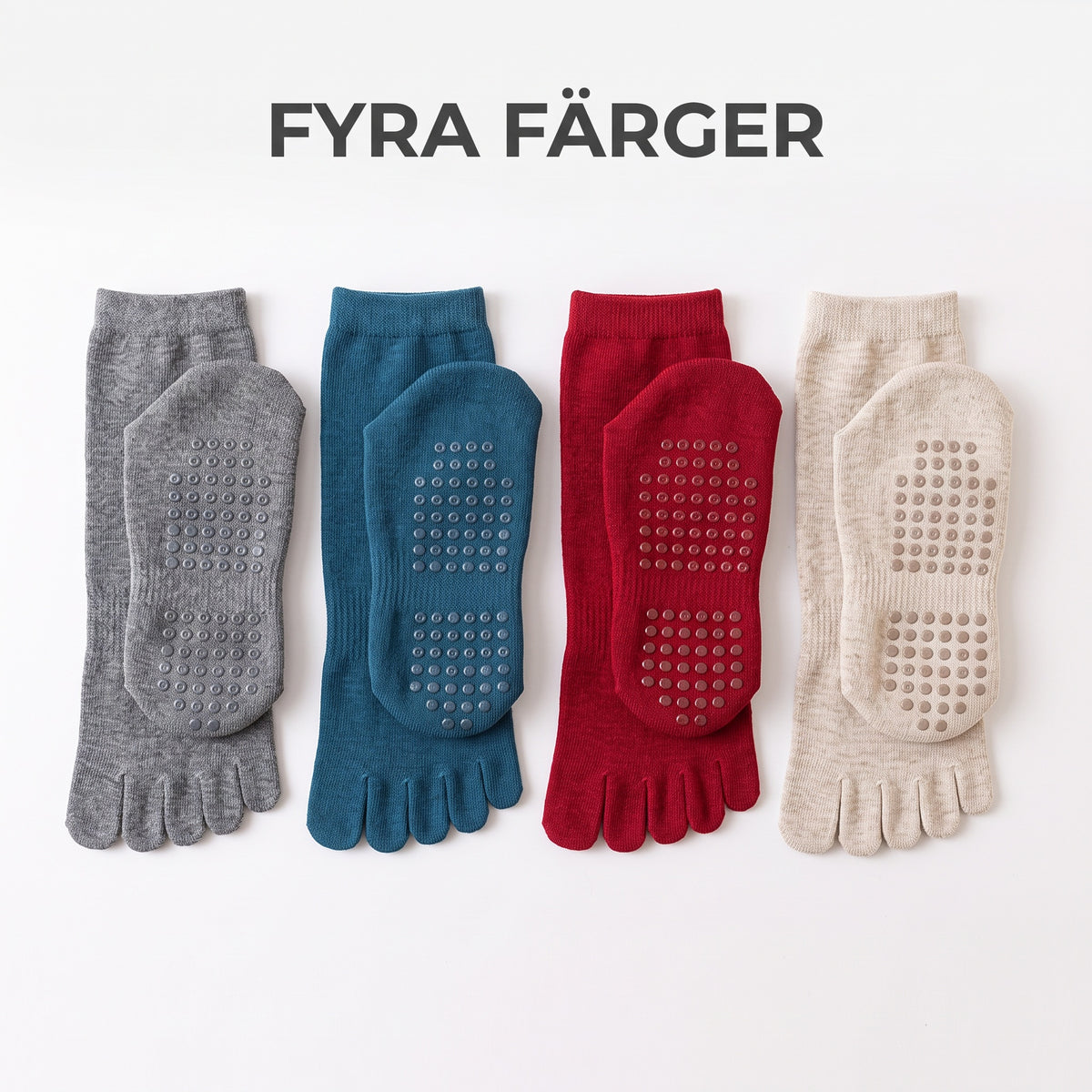 Grip-strumpor i fyra färger grå petrol röd beige